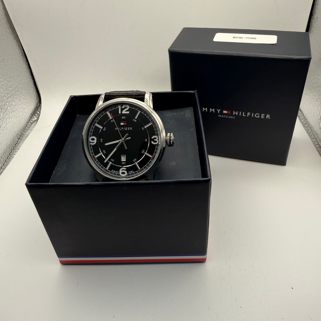 Tommy Hilfiger Black Dial Date Watch – Classic Leather Strap- £44.99