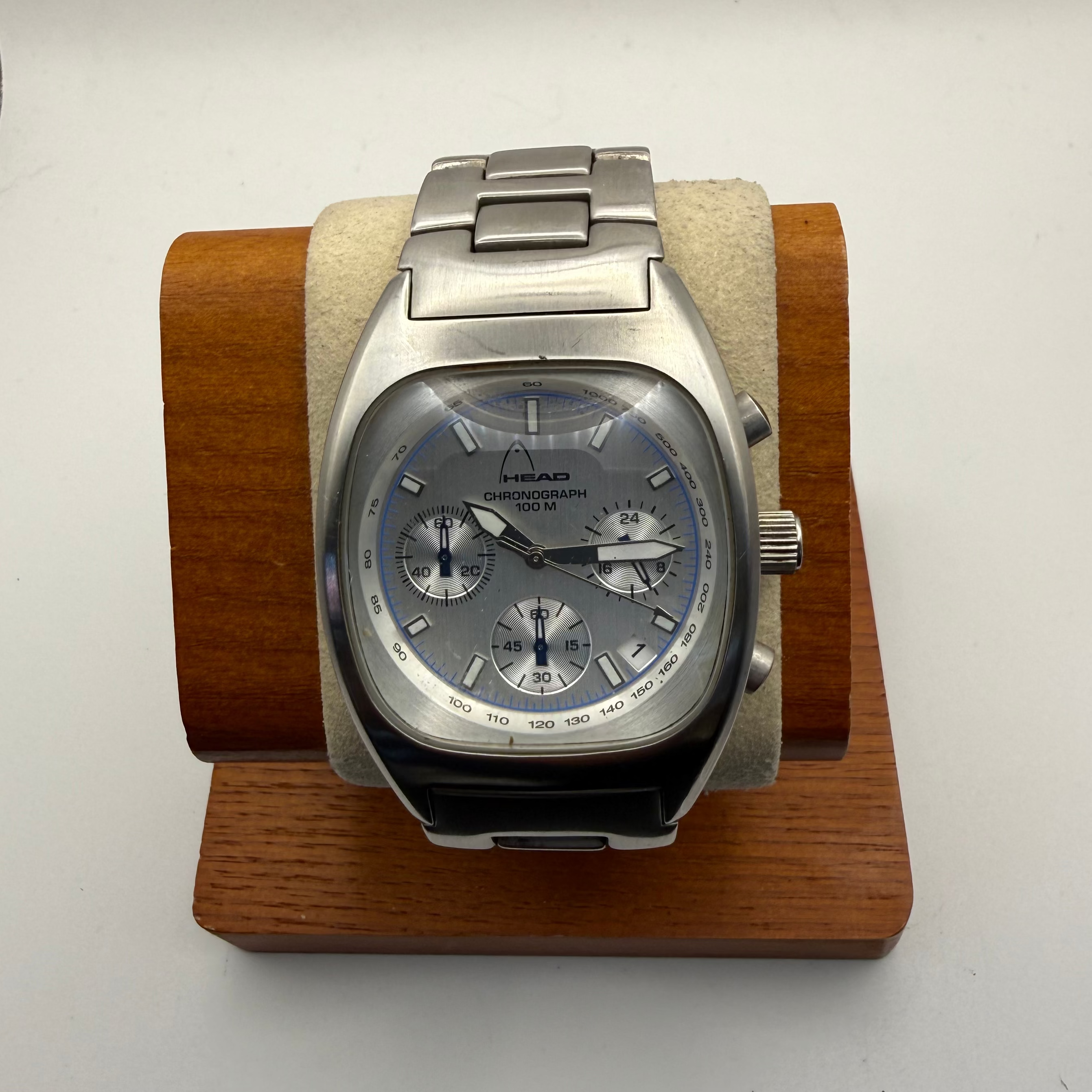 HEAD mChronograph Watch 100M Stainless Steel Silver Dial Datey Mens Watch- £49.99