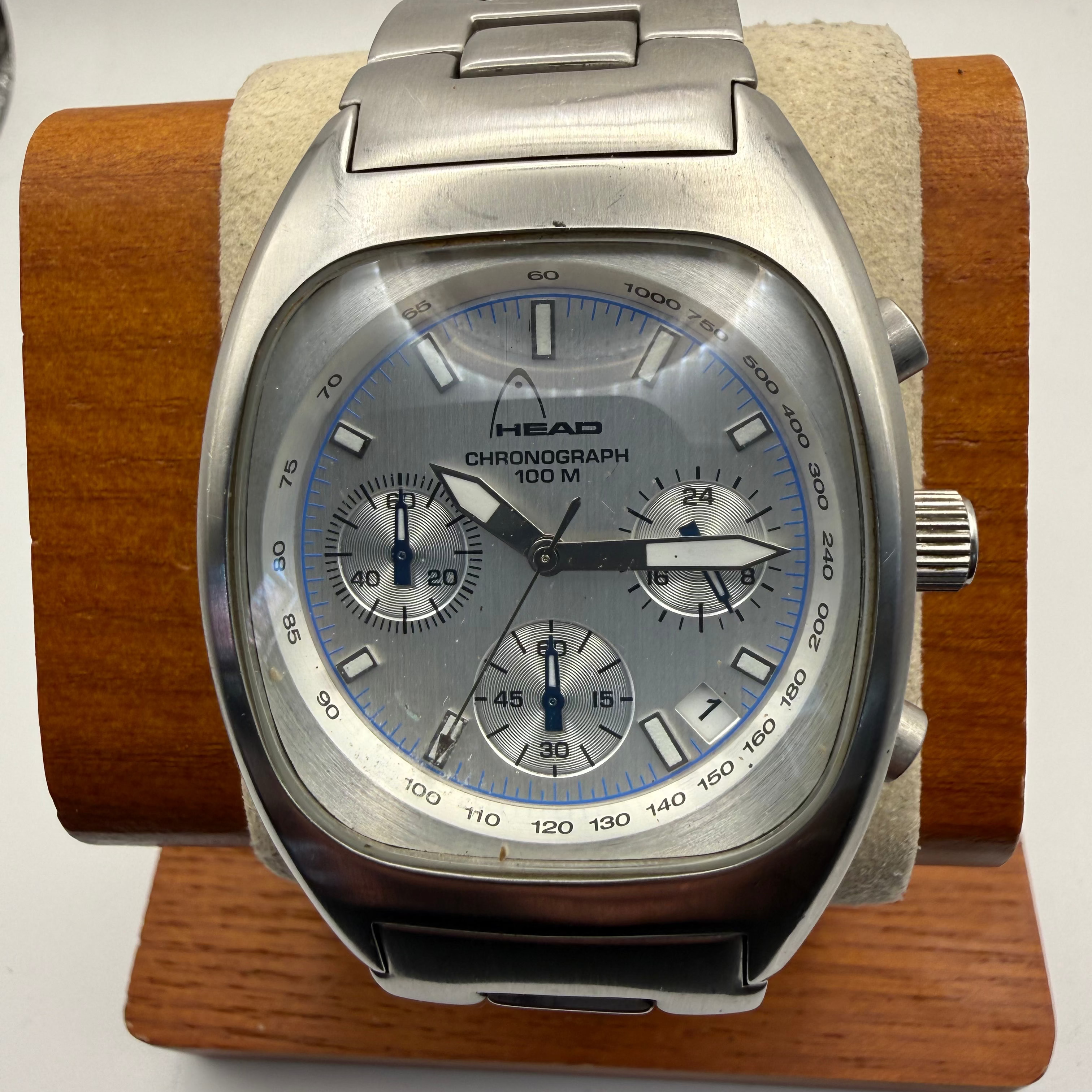 HEAD mChronograph Watch 100M Stainless Steel Silver Dial Datey Mens Watch- £49.99