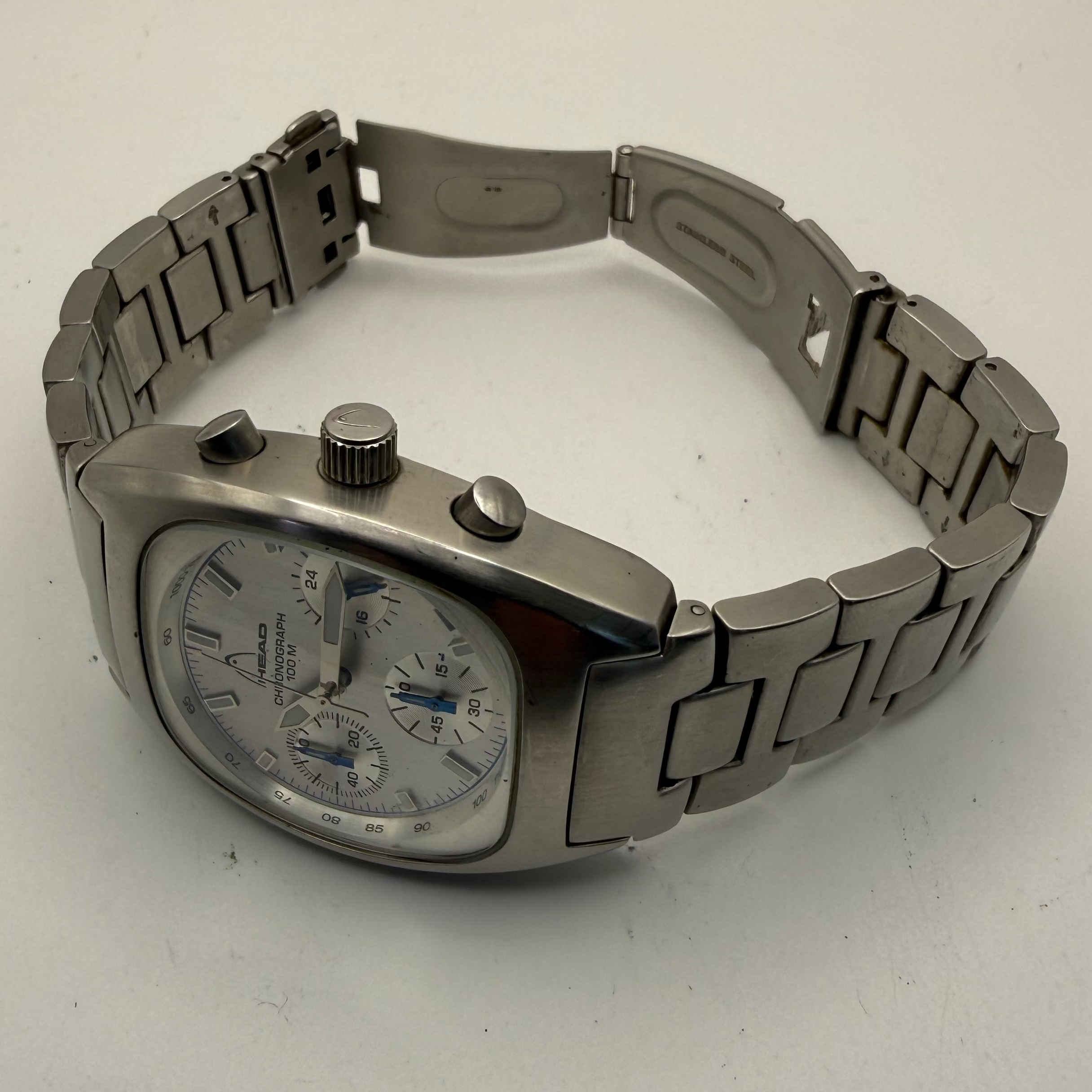 HEAD mChronograph Watch 100M Stainless Steel Silver Dial Datey Mens Watch- £49.99