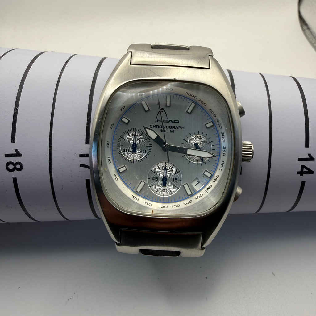 HEAD mChronograph Watch 100M Stainless Steel Silver Dial Datey Mens Watch- £49.99