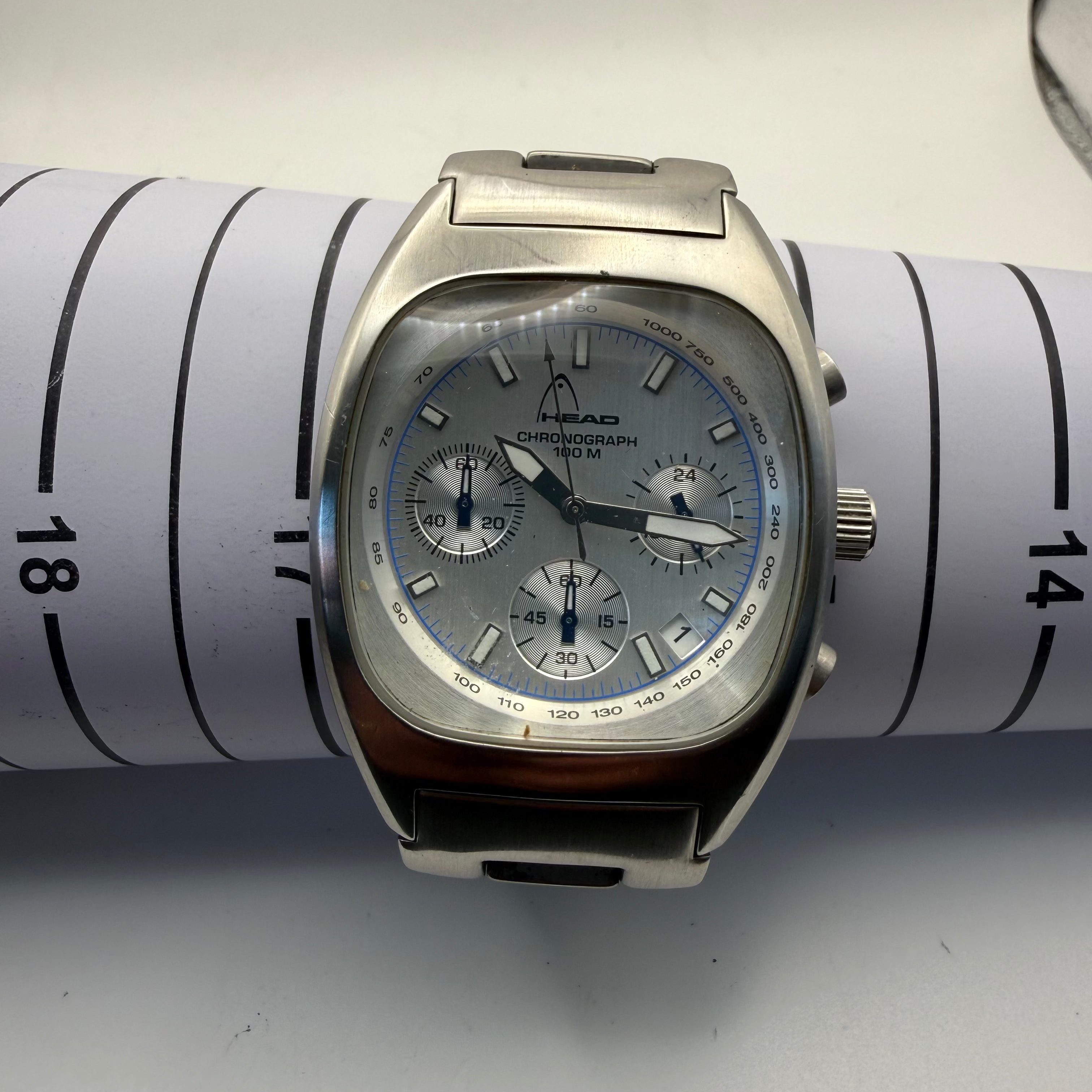 HEAD mChronograph Watch 100M Stainless Steel Silver Dial Datey Mens Watch- £49.99