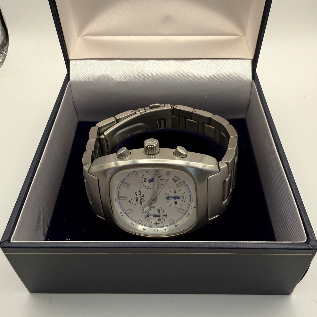 HEAD mChronograph Watch 100M Stainless Steel Silver Dial Datey Mens Watch- £49.99