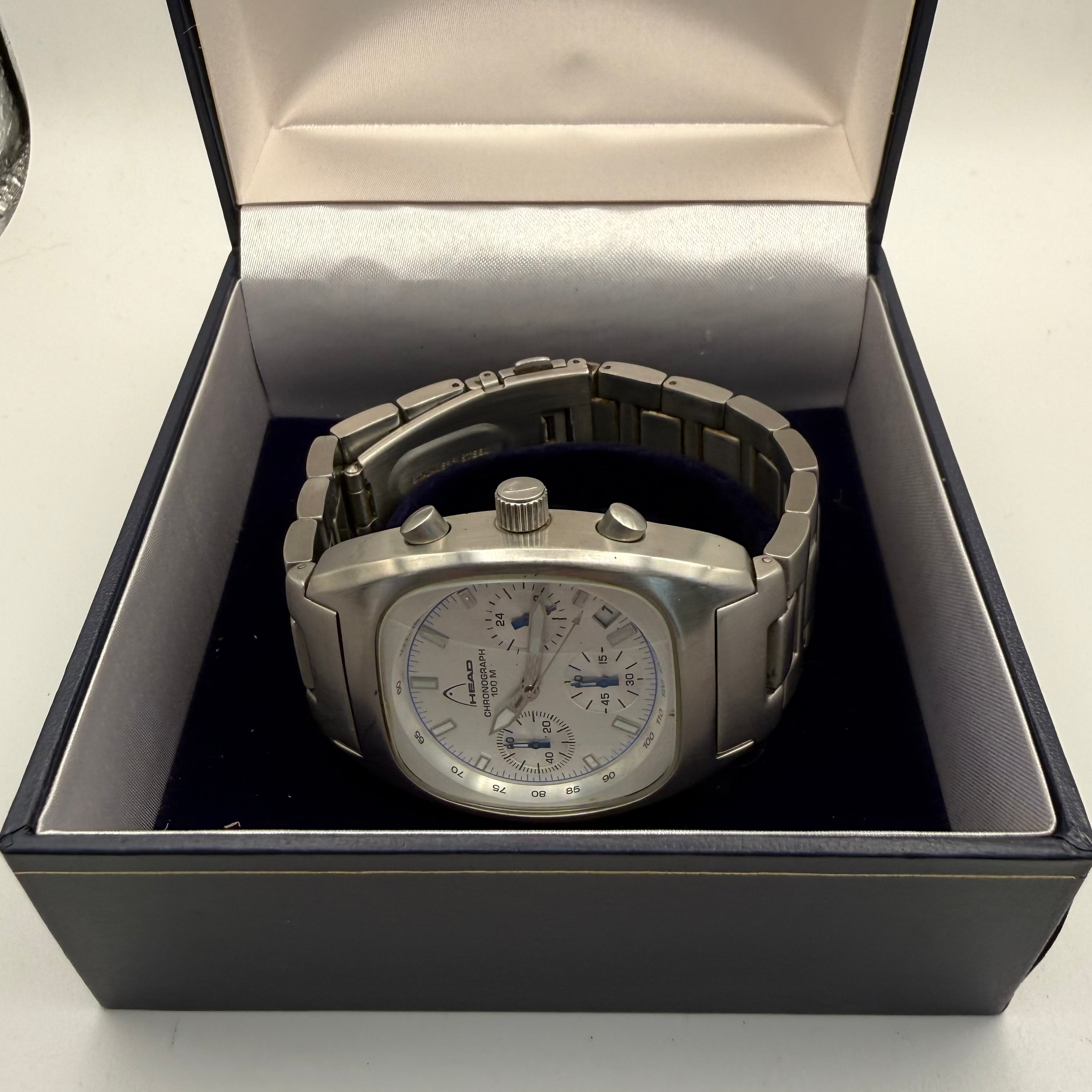 HEAD mChronograph Watch 100M Stainless Steel Silver Dial Datey Mens Watch- £49.99