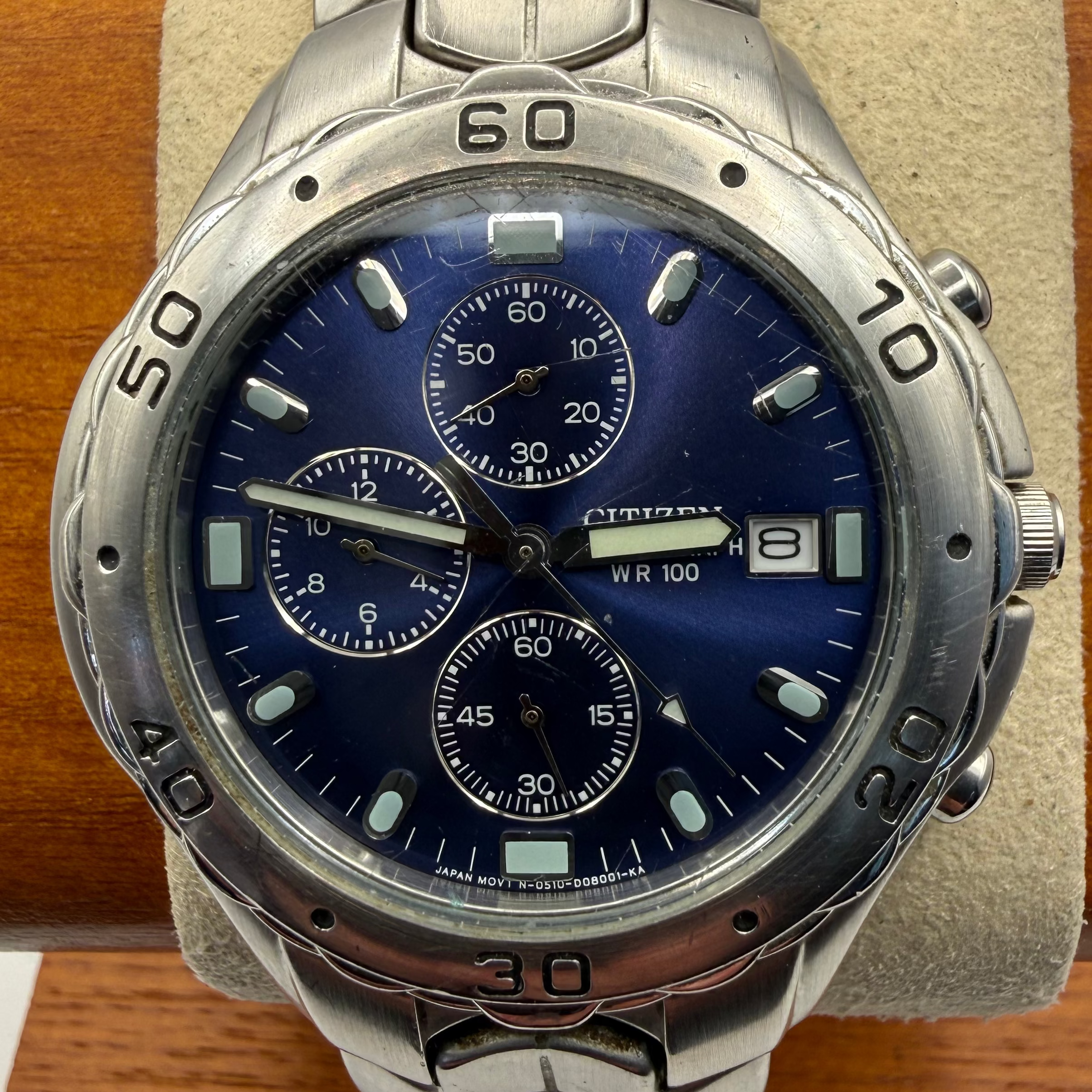 Citizen Blue Dial Chronograph WR100 Stainless Steel Watch- £89.99