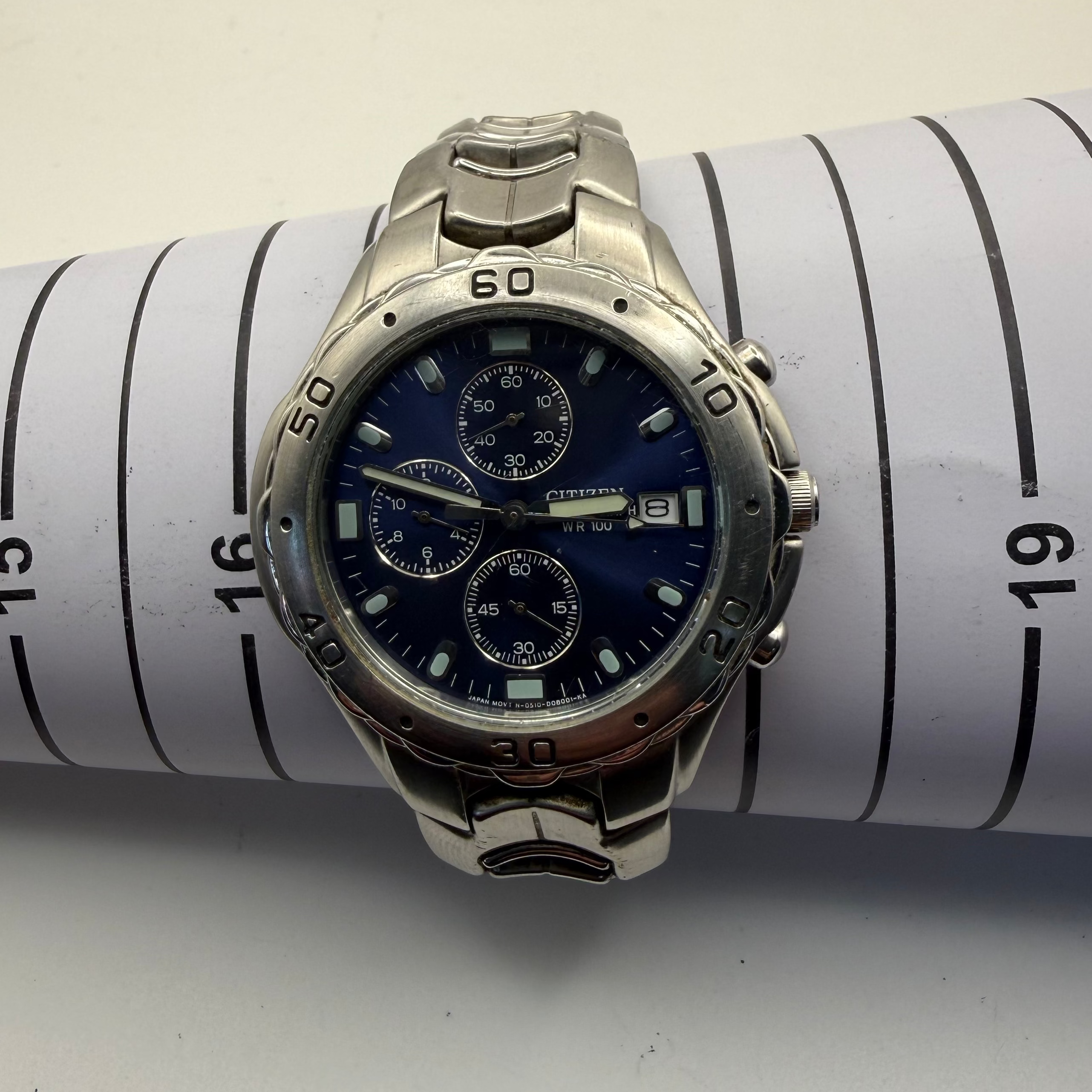Citizen Blue Dial Chronograph WR100 Stainless Steel Watch- £89.99