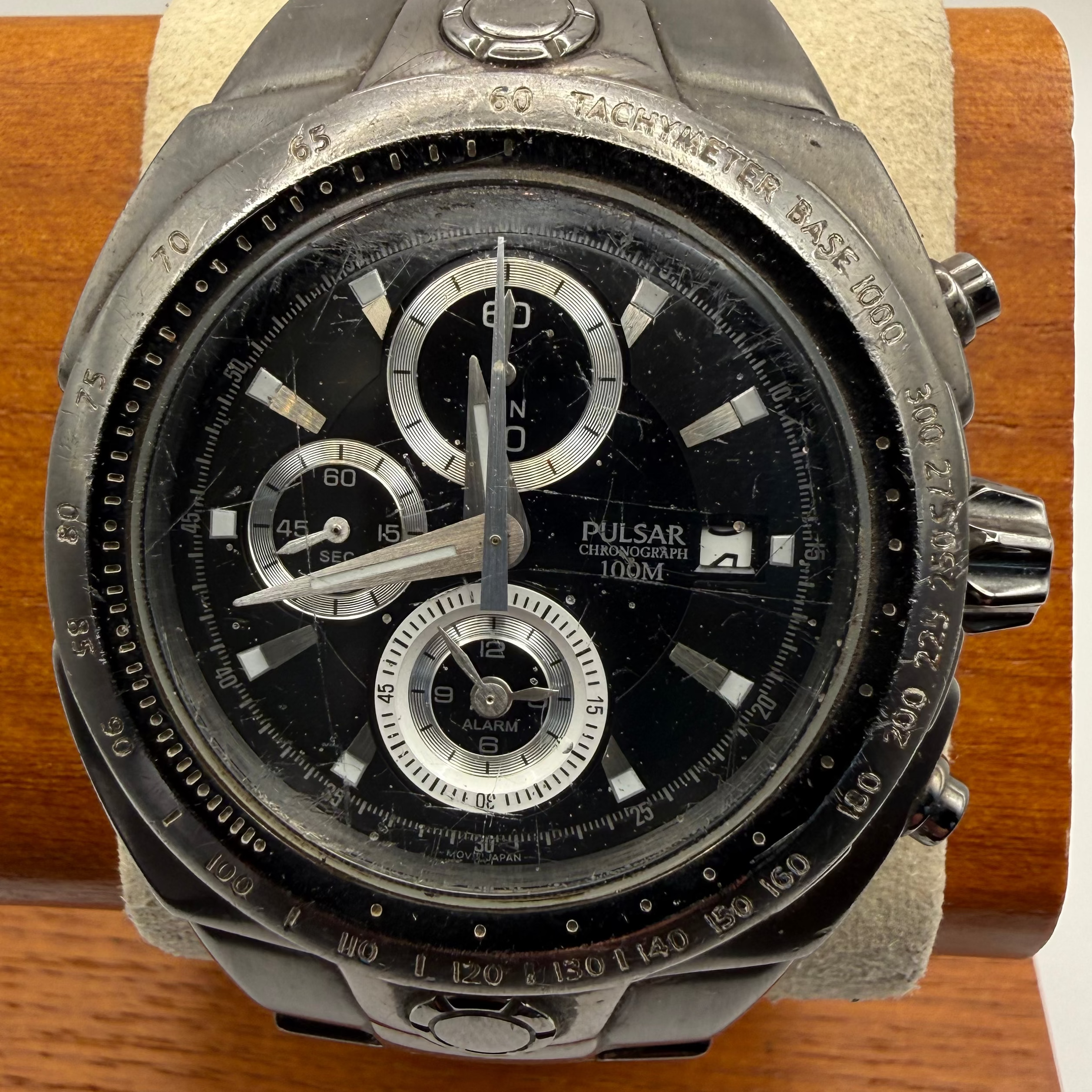 Pulsar Chronograph Alarm 100M Stainless Steel Watch – Black Dial- £49.99