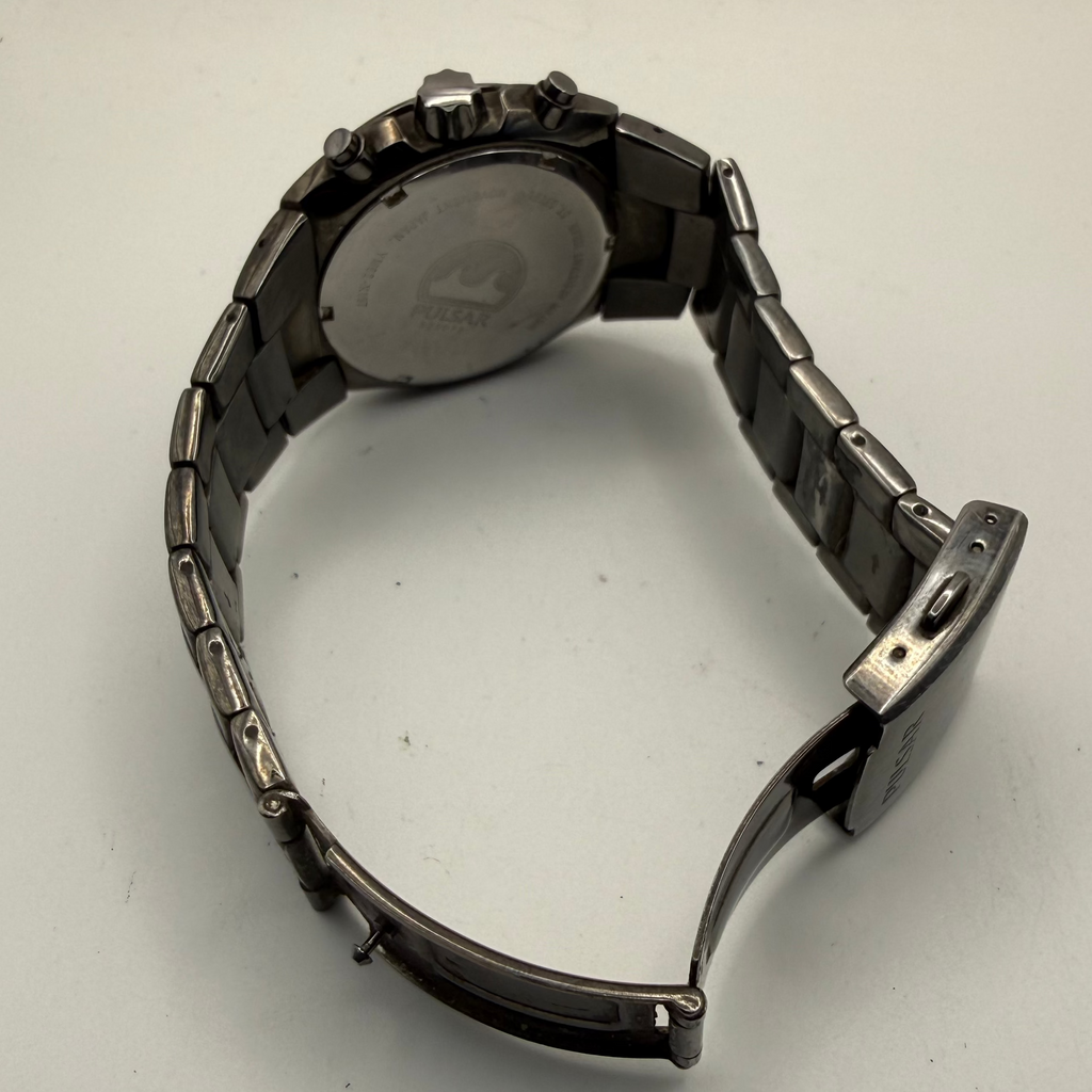 Pulsar Chronograph Alarm 100M Stainless Steel Watch – Black Dial- £49.99