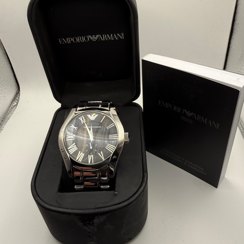 Emporio Armani AR-0680 Black Dial Stainless Steel Watch Full Set- £79.99