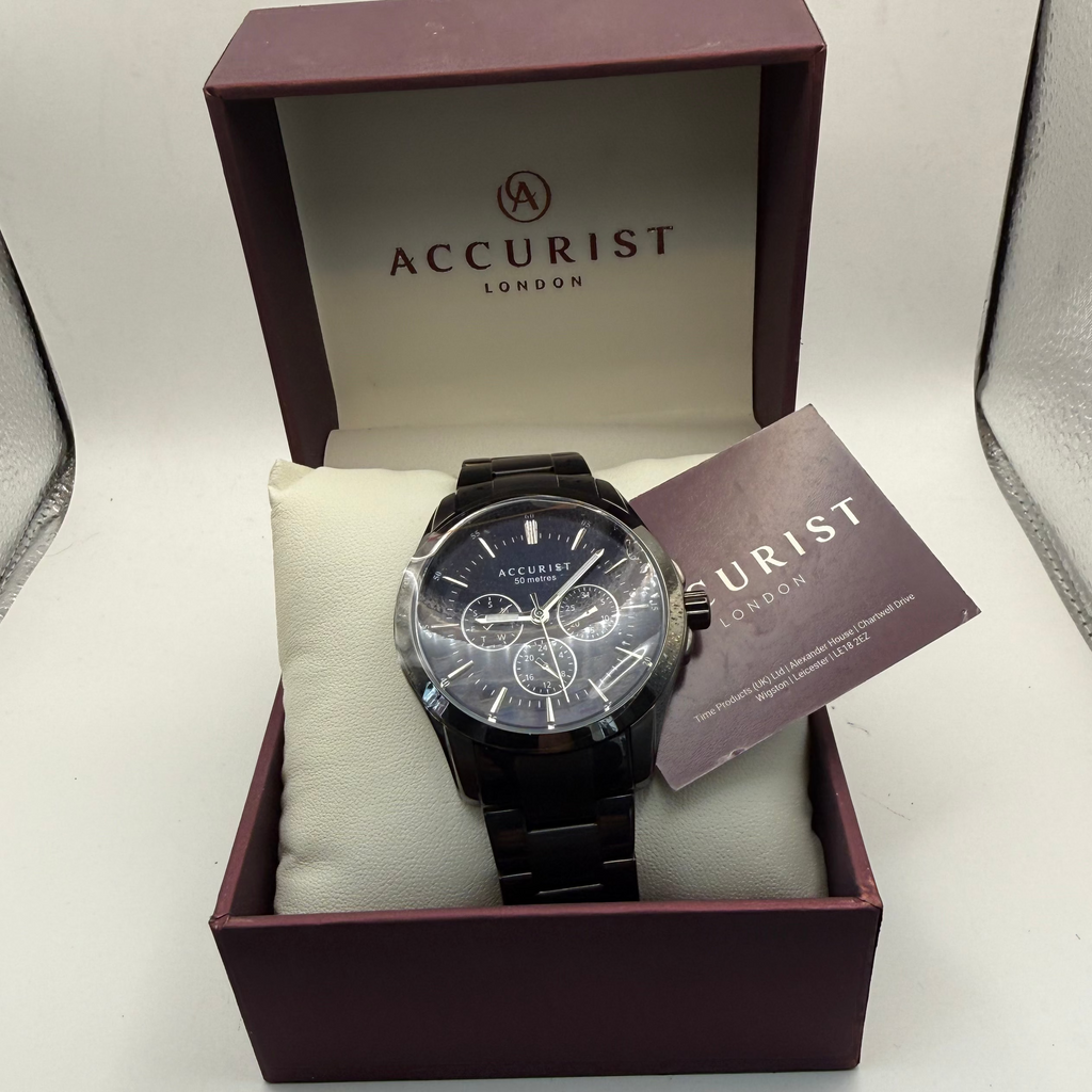 Accurist London Black Ion-Plated Multi-Function Men’s Watch – Full Set Boxed- £69.95