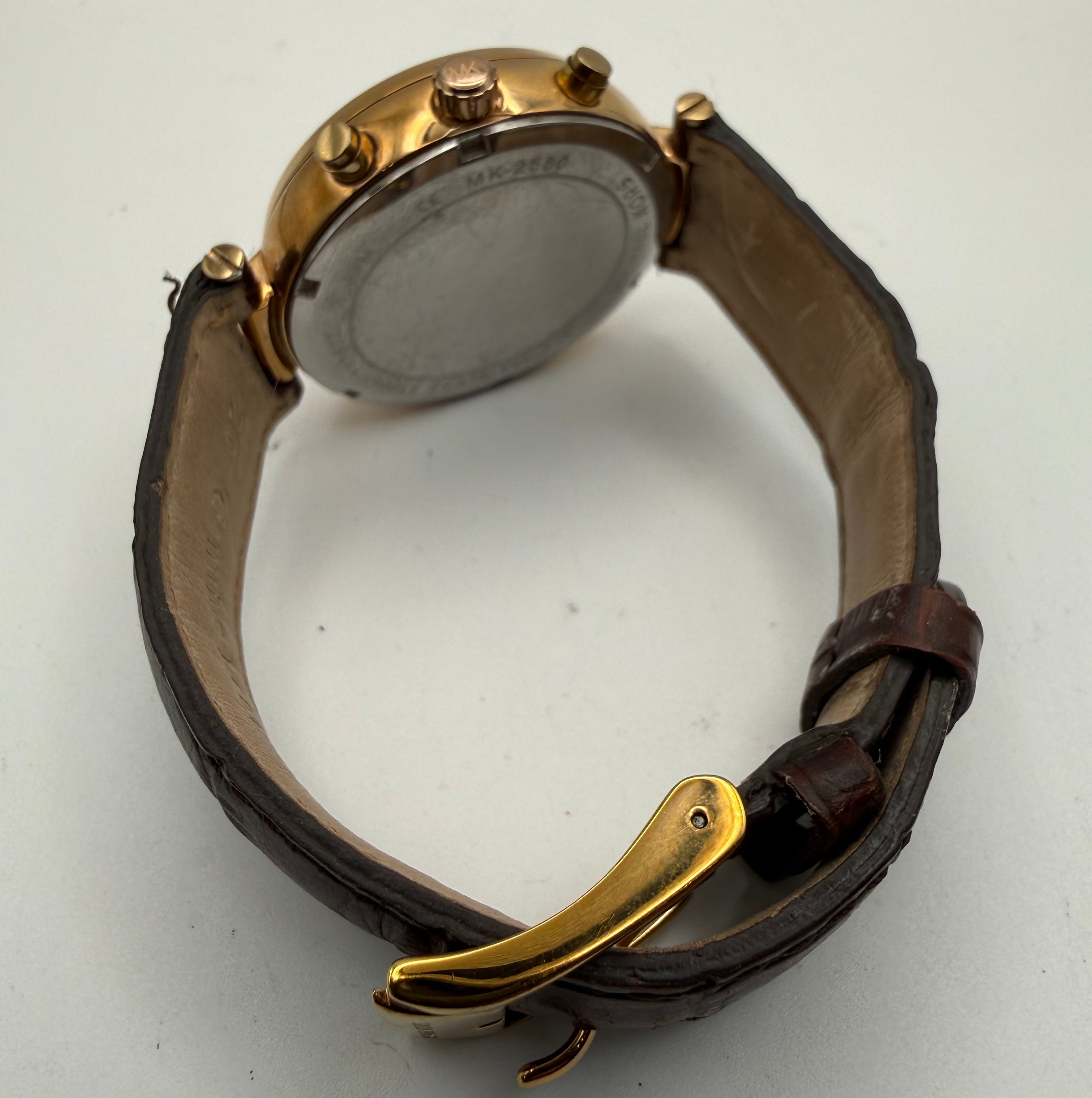 Michael Kors MK2586 Watch Burgundy Dial Rose Gold Tone Brown Leather Strap- £59.95