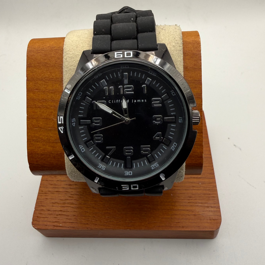 Clifford James Black Sports Watch – Large Dial, Silicone Strap- £39.99