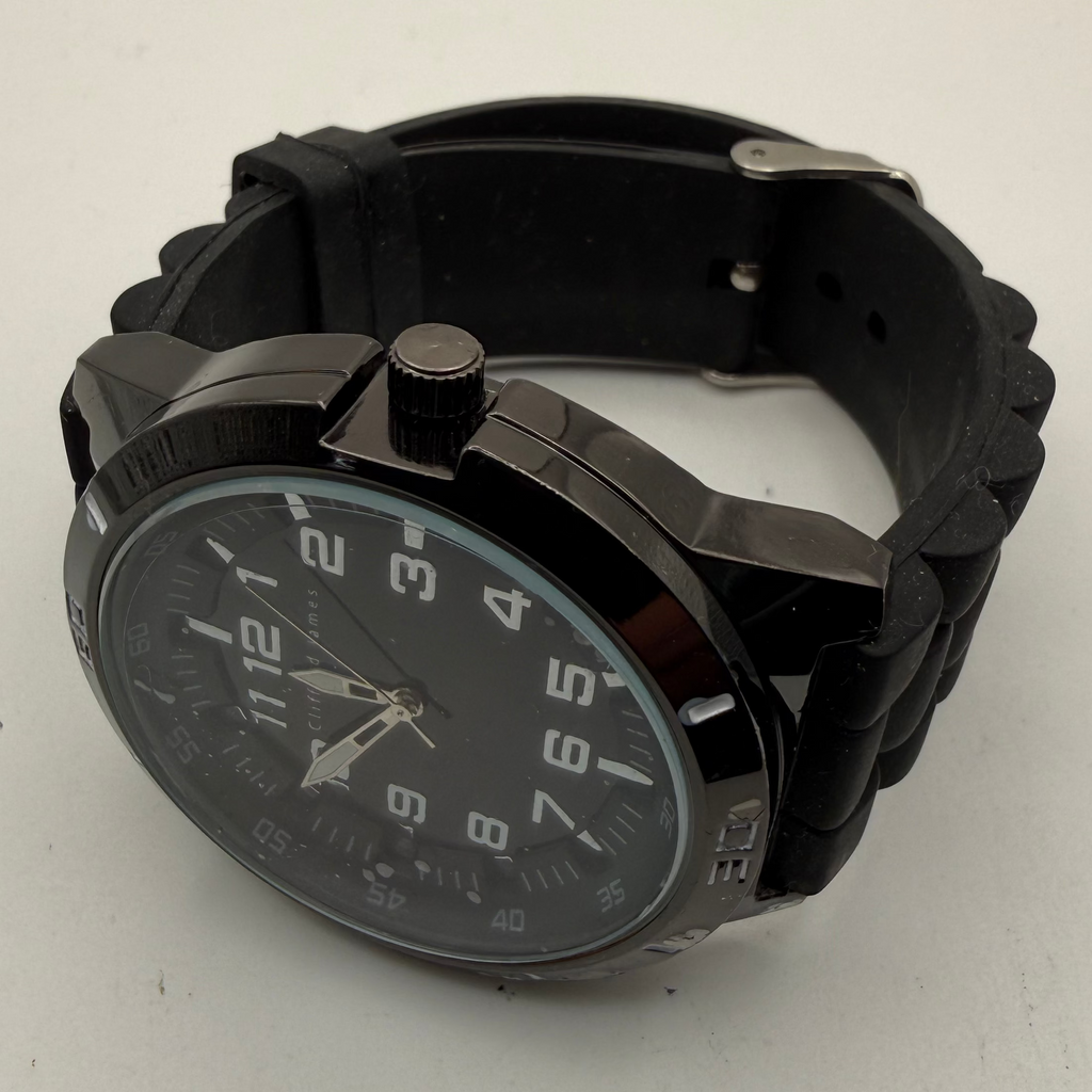 Clifford James Black Sports Watch – Large Dial, Silicone Strap- £39.99