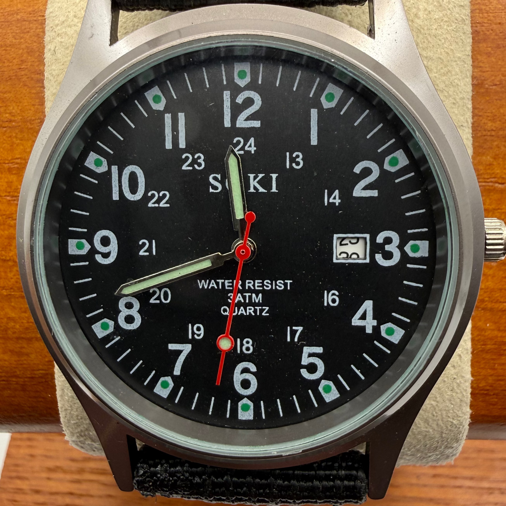 Soki Military Style Field Watch – Black Dial Quartz with Date Display- £19.99
