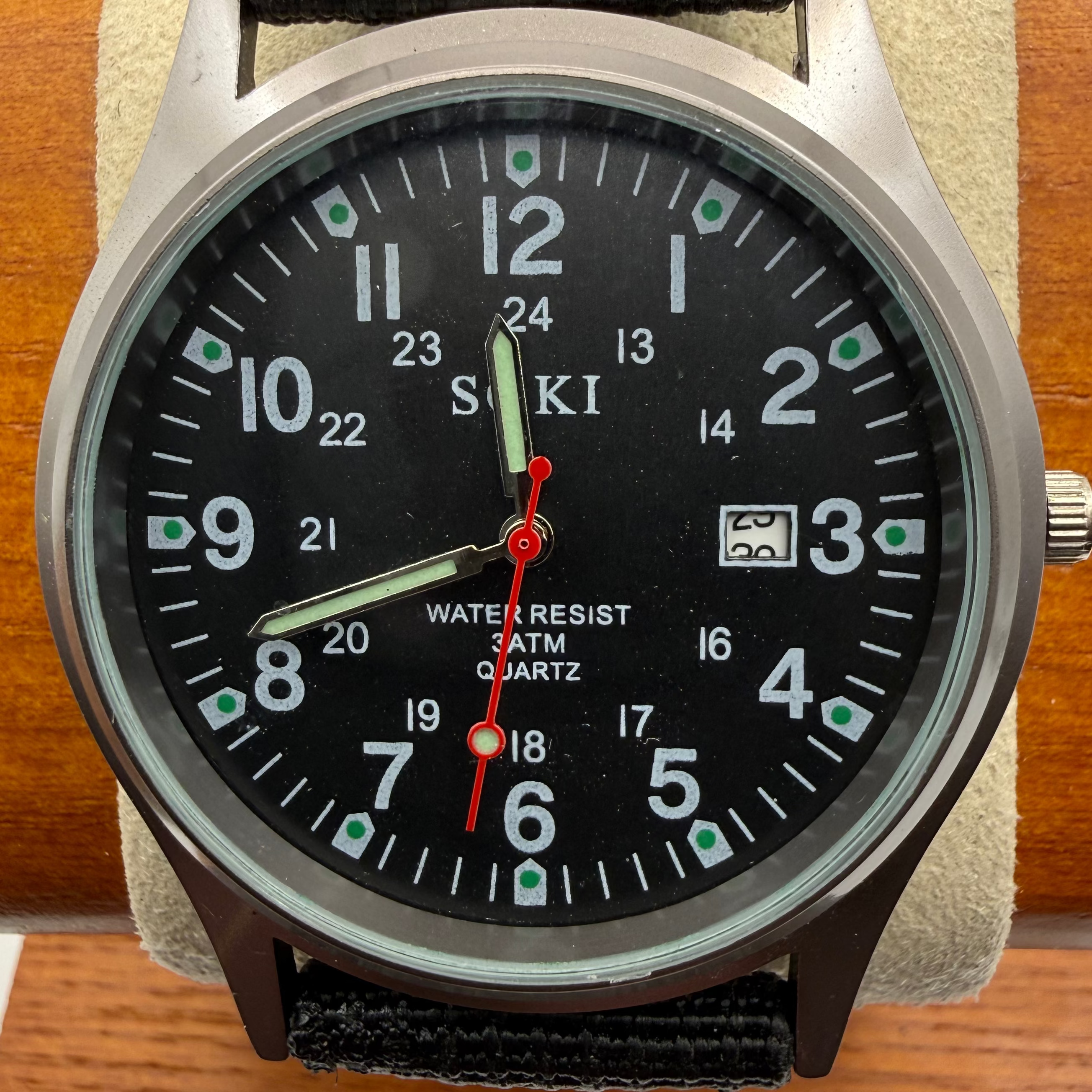 Soki Military Style Field Watch – Black Dial Quartz with Date Display- £19.99