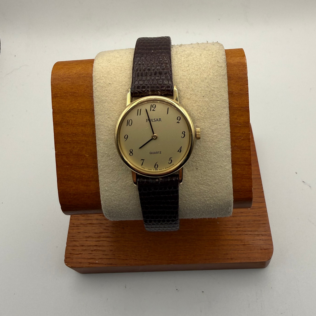 Ladies Pulsar Quartz Dress Watch Y482-0980 Gold Tone Brown Strap Boxed- £29.99