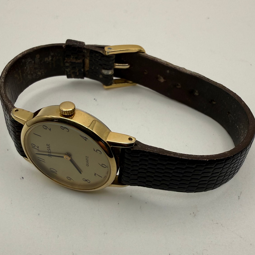 Ladies Pulsar Quartz Dress Watch Y482-0980 Gold Tone Brown Strap Boxed- £29.99