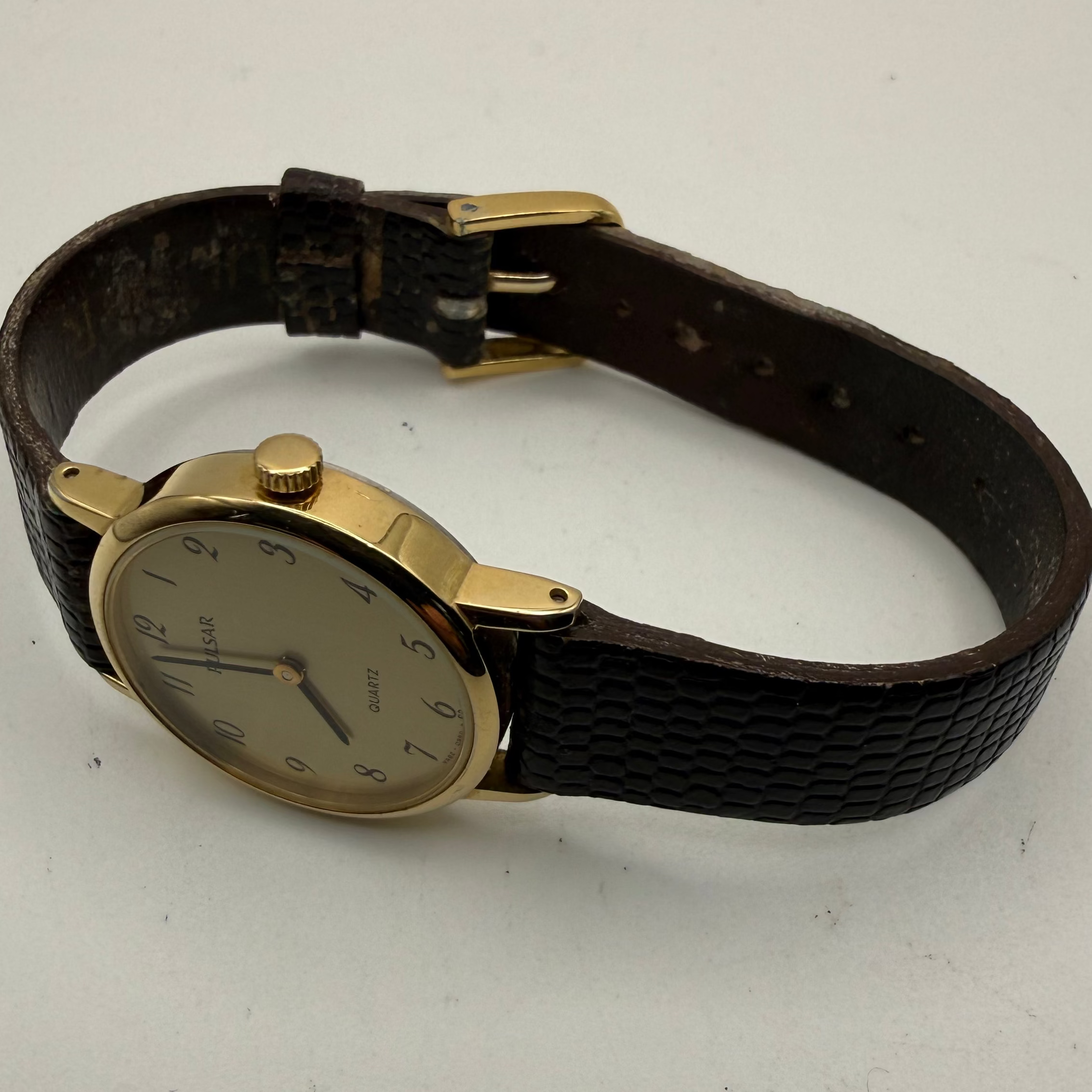 Ladies Pulsar Quartz Dress Watch Y482-0980 Gold Tone Brown Strap Boxed- £29.99
