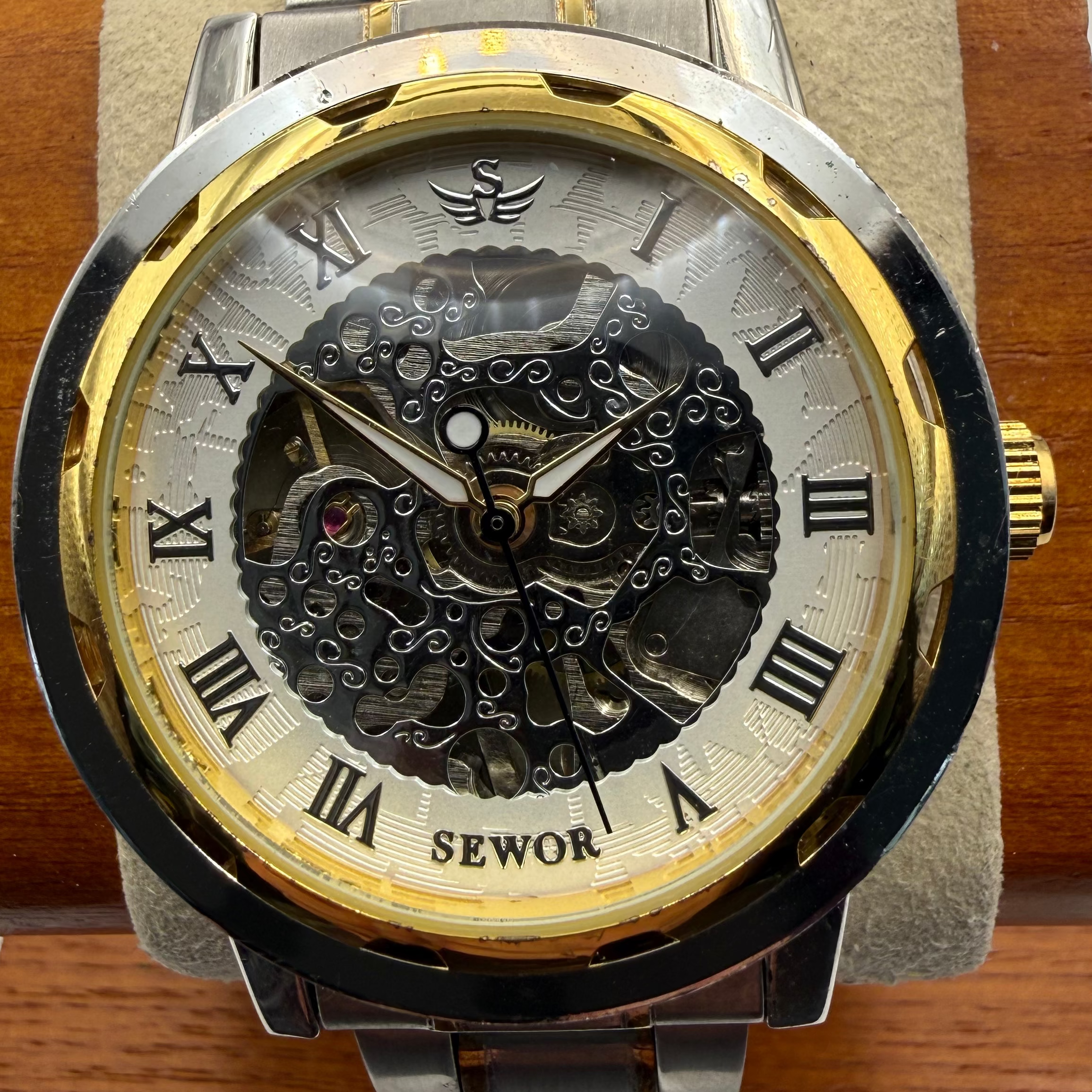 SEWOR SKELETON AUTOMATIC – TWO TONE STEEL & GOLD – 43.5MM- £29.99