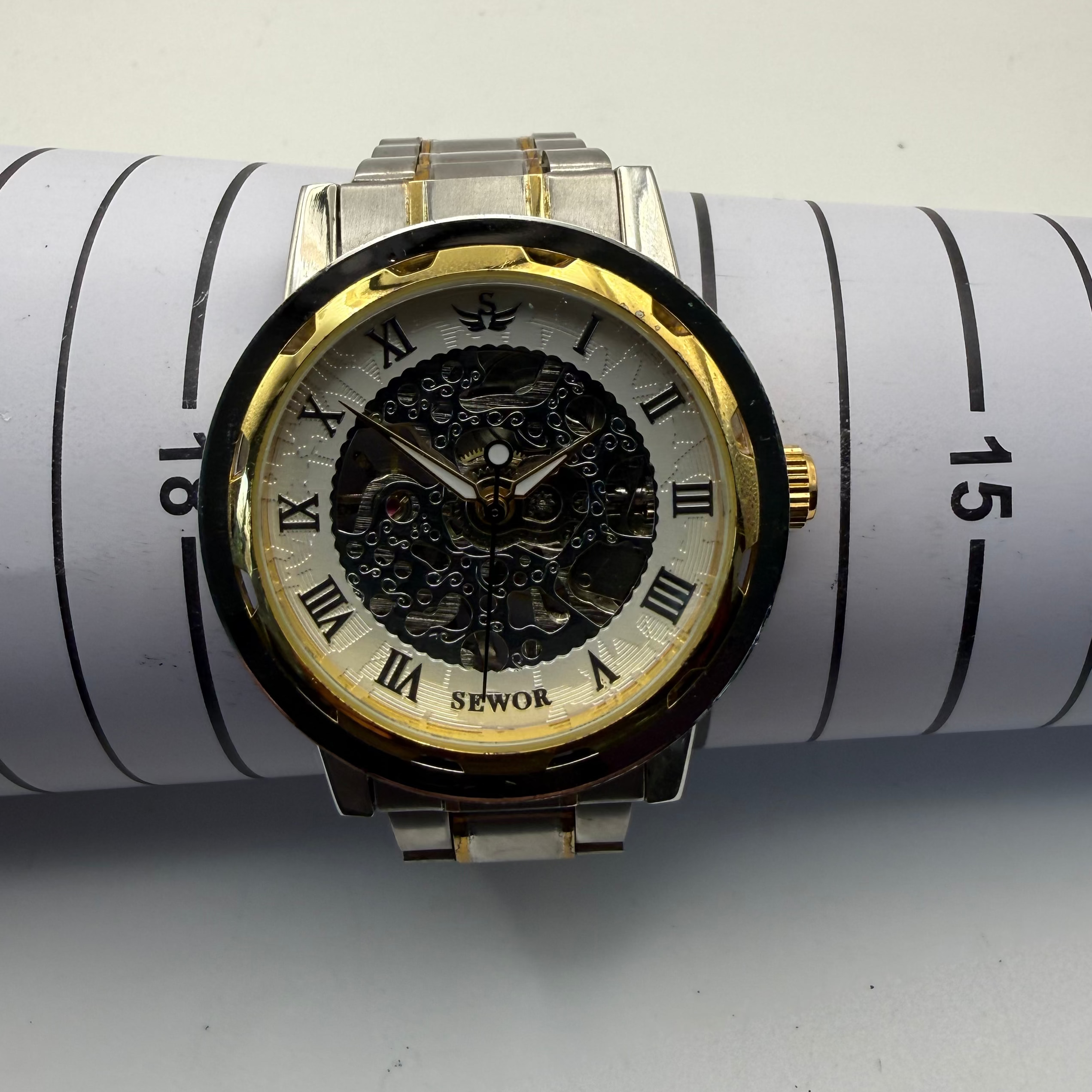SEWOR SKELETON AUTOMATIC – TWO TONE STEEL & GOLD – 43.5MM- £29.99