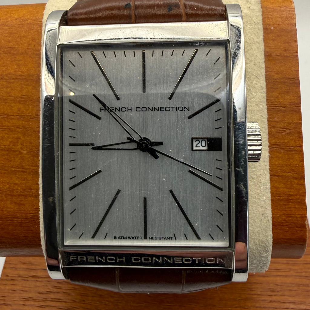 FRENCH CONNECTION TIME FC1051 RECTANGULAR DATE WATCH – SILVER DIAL- £24.99
