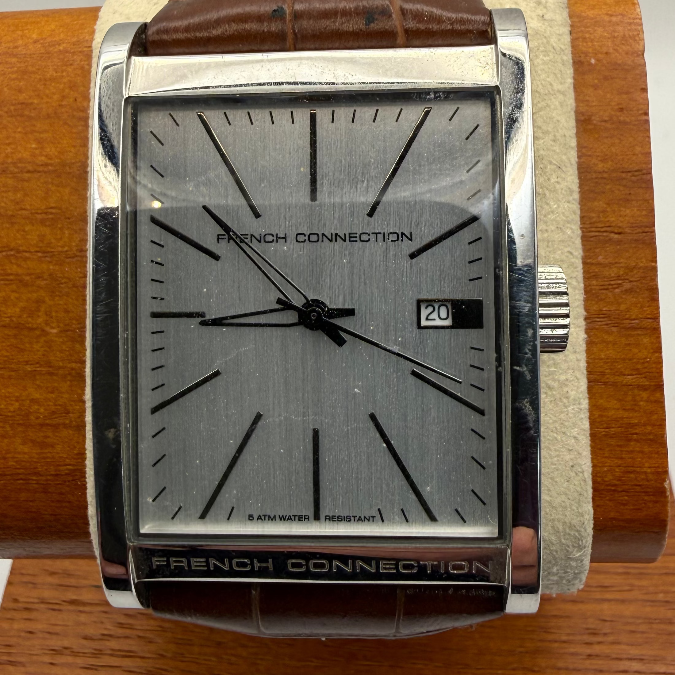 FRENCH CONNECTION TIME FC1051 RECTANGULAR DATE WATCH – SILVER DIAL- £24.99