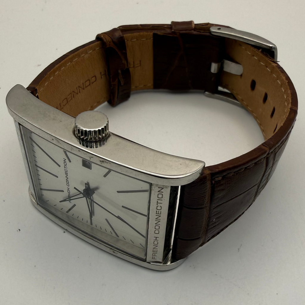 FRENCH CONNECTION TIME FC1051 RECTANGULAR DATE WATCH – SILVER DIAL- £24.99