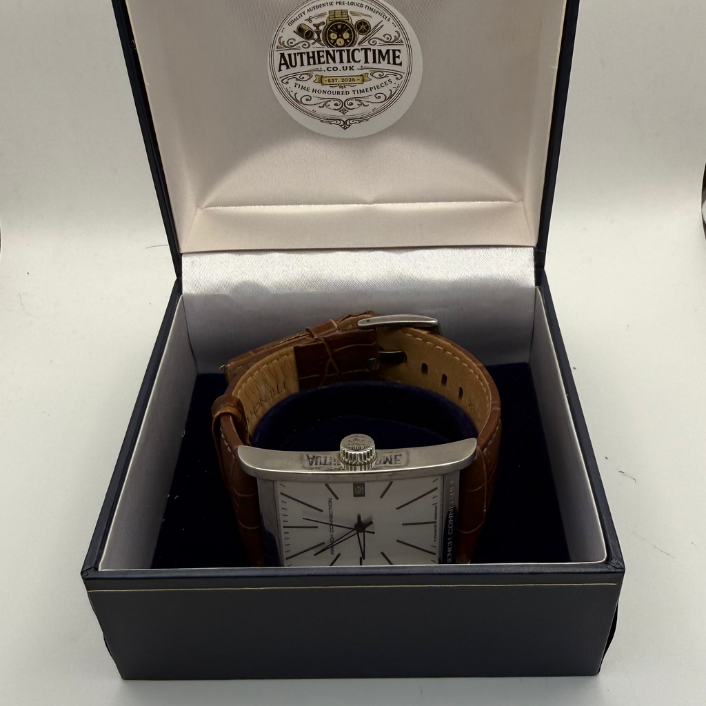 FRENCH CONNECTION TIME FC1051 RECTANGULAR DATE WATCH – SILVER DIAL- £24.99