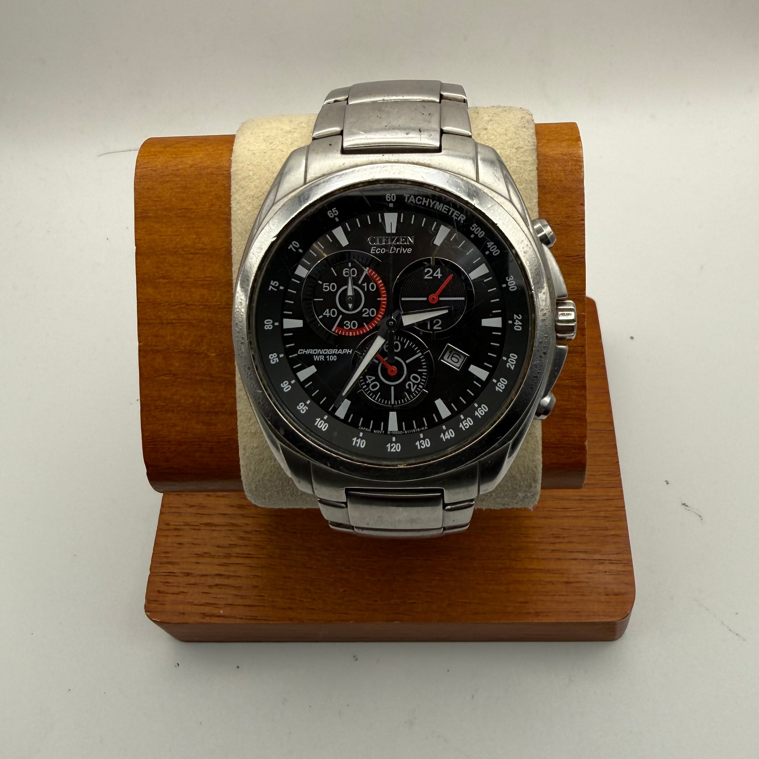 Citizen Eco-Drive Chronograph Tachymeter Black Dial – Stainless Steel – 45.5mm- £119.99