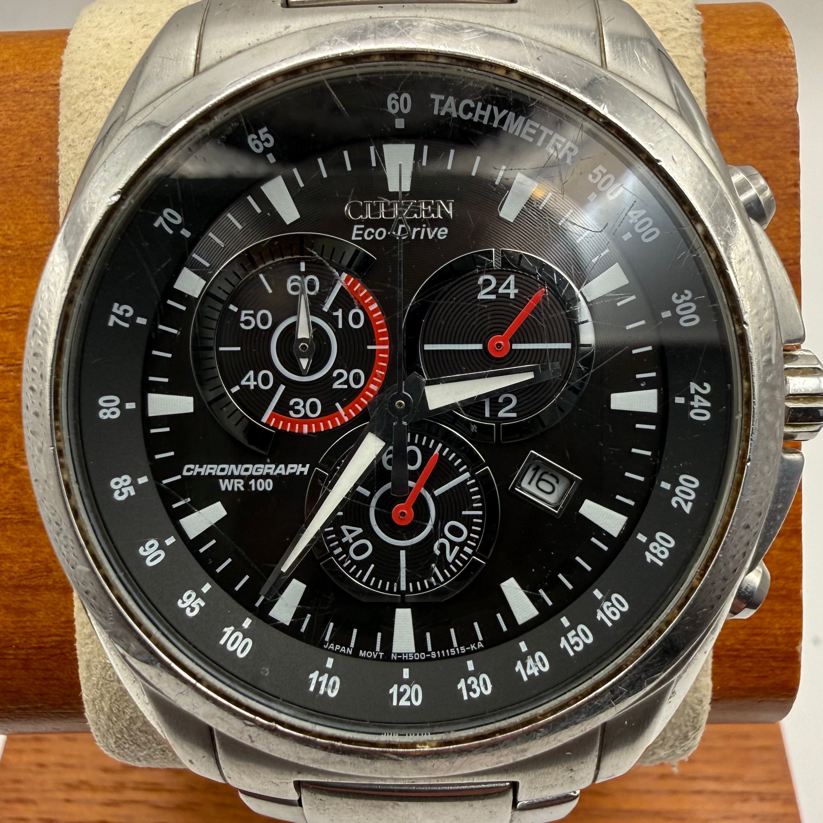 Citizen Eco-Drive Chronograph Tachymeter Black Dial – Stainless Steel – 45.5mm- £119.99