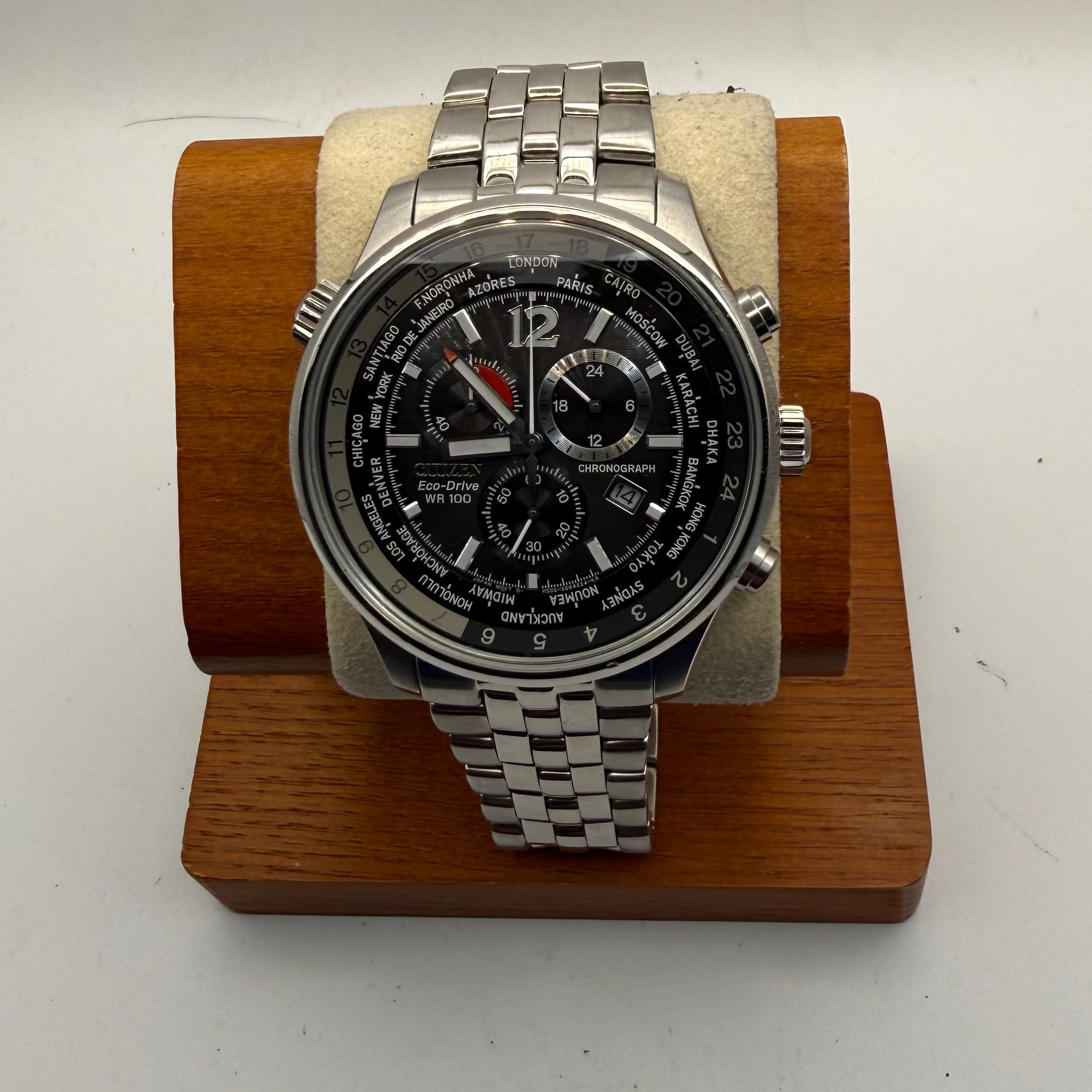 Citizen Eco-Drive World Time Chronograph H500-S081548 Black Dial 45.5mm Full Set- £229.99