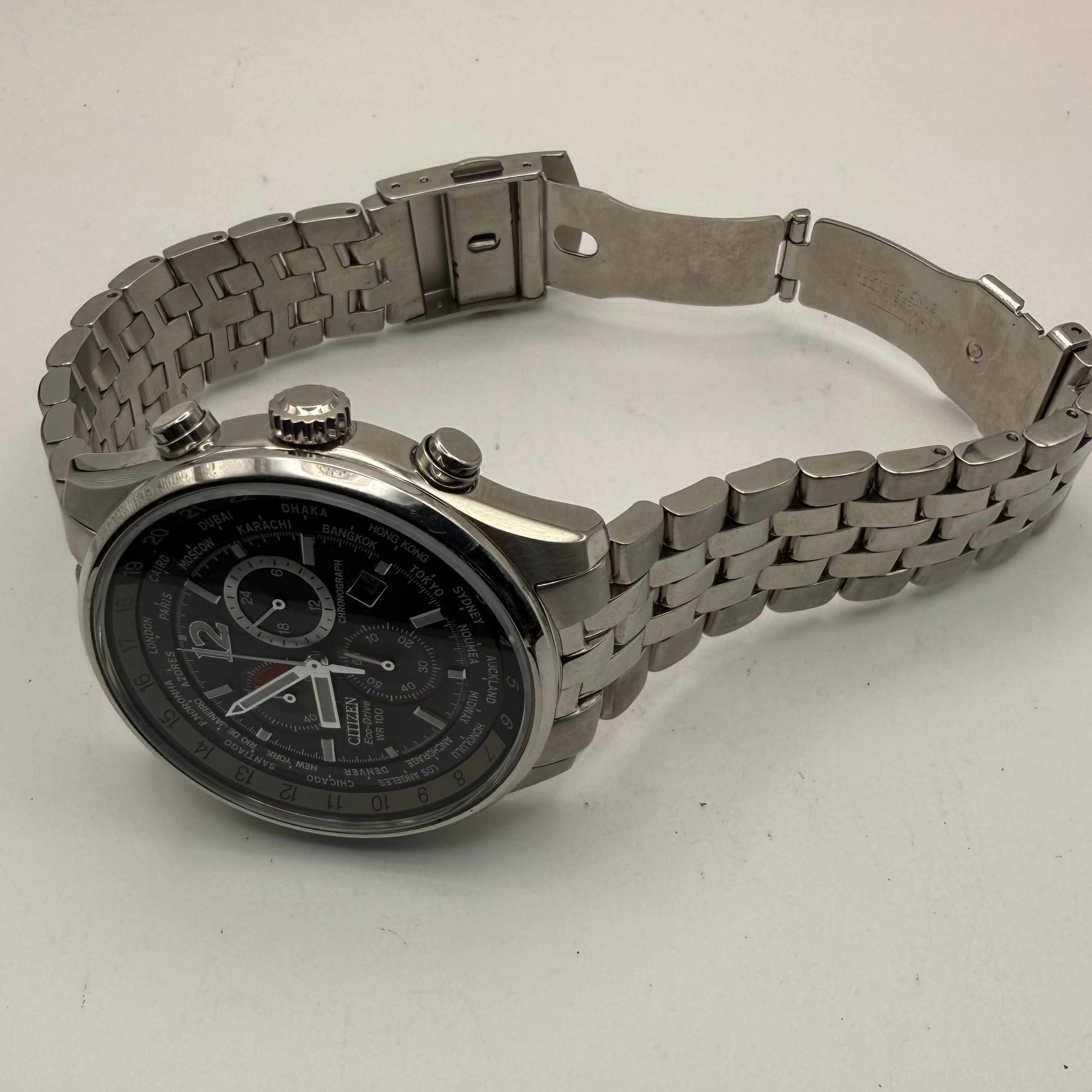 Citizen Eco-Drive World Time Chronograph H500-S081548 Black Dial 45.5mm Full Set- £229.99