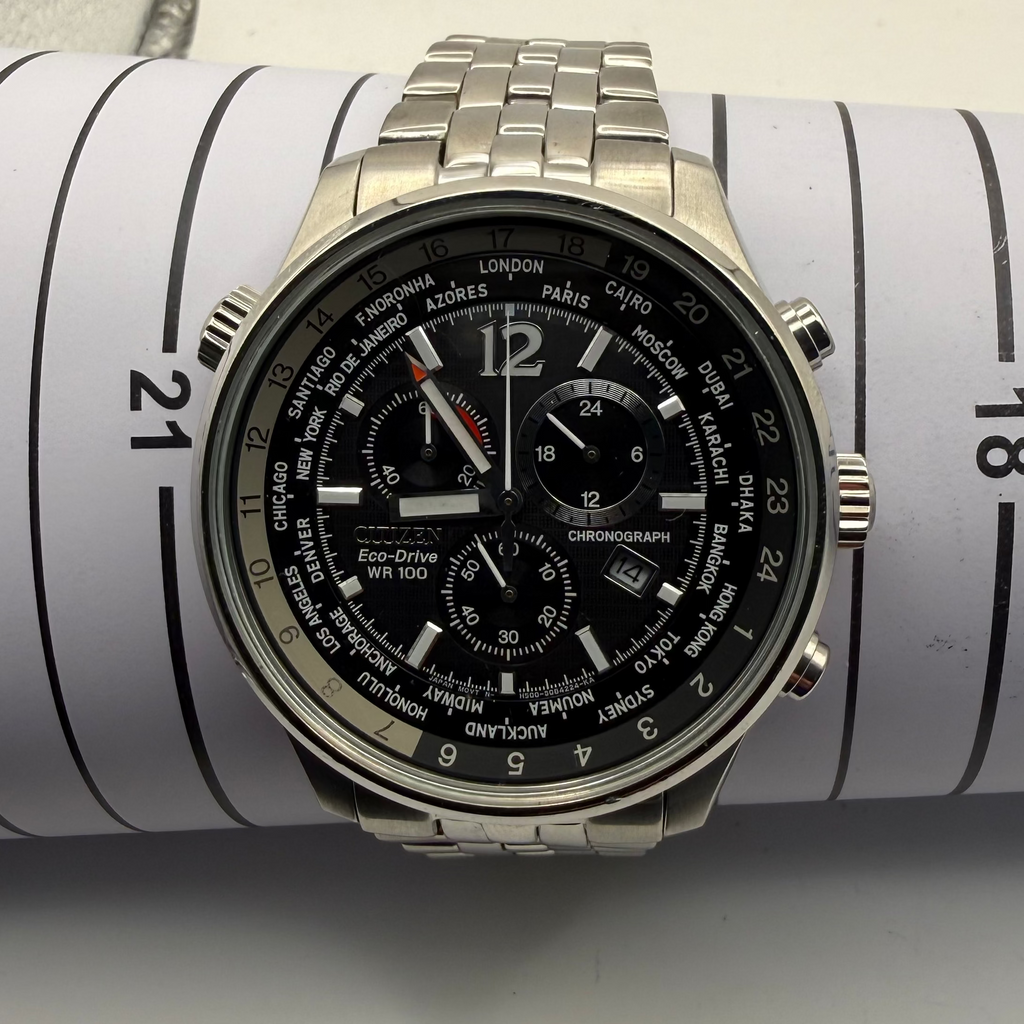 Citizen Eco-Drive World Time Chronograph H500-S081548 Black Dial 45.5mm Full Set- £229.99