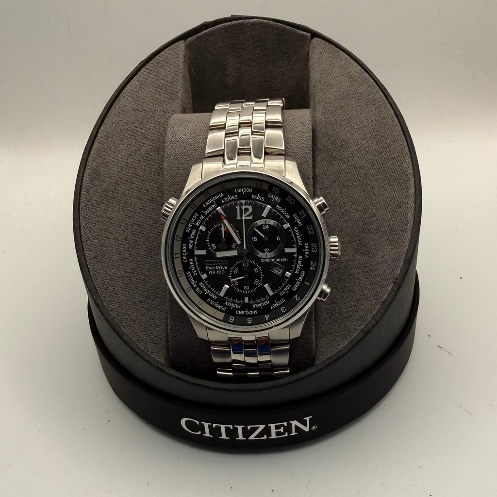 Citizen Eco-Drive World Time Chronograph H500-S081548 Black Dial 45.5mm Full Set- £229.99