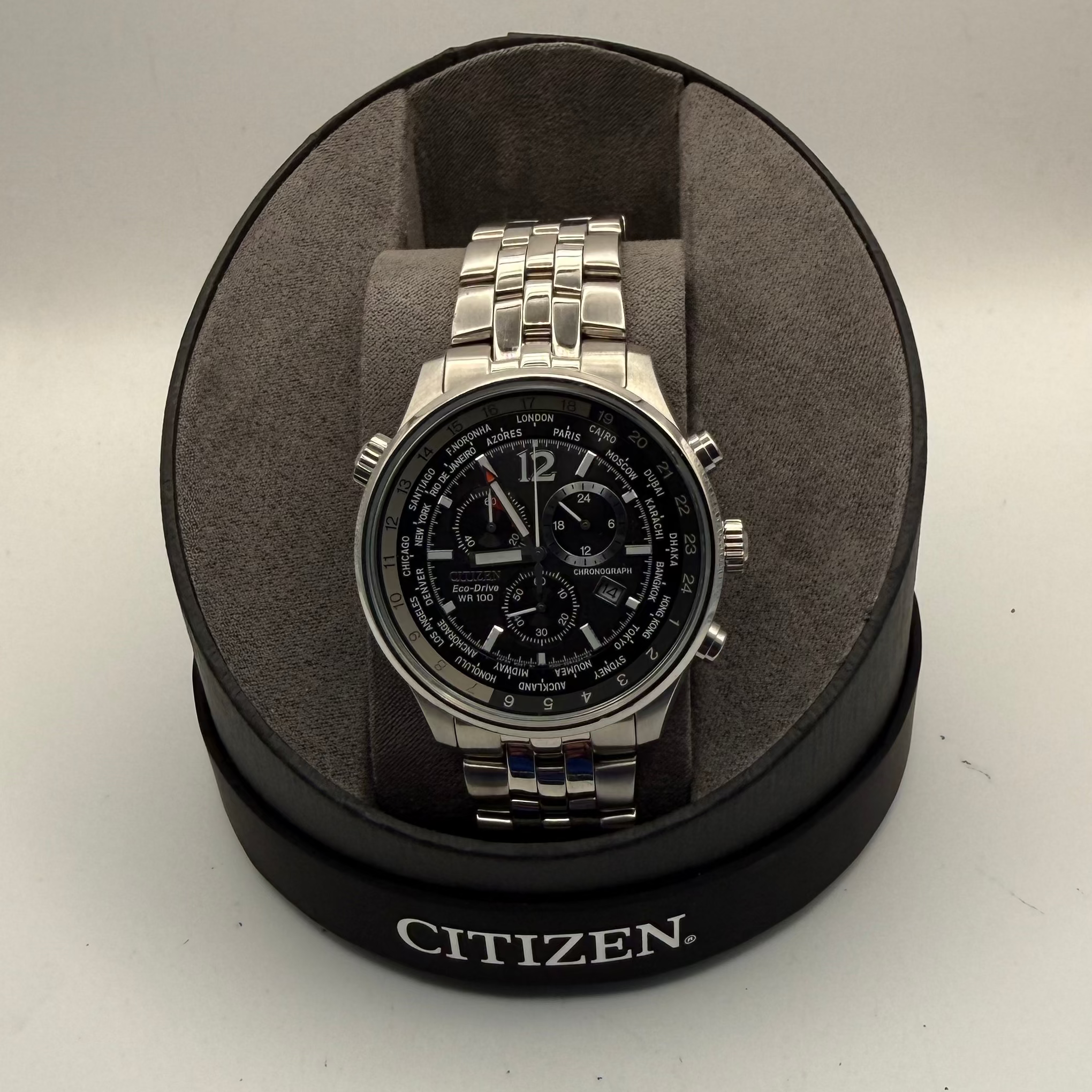 Citizen Eco-Drive World Time Chronograph H500-S081548 Black Dial 45.5mm Full Set- £229.99