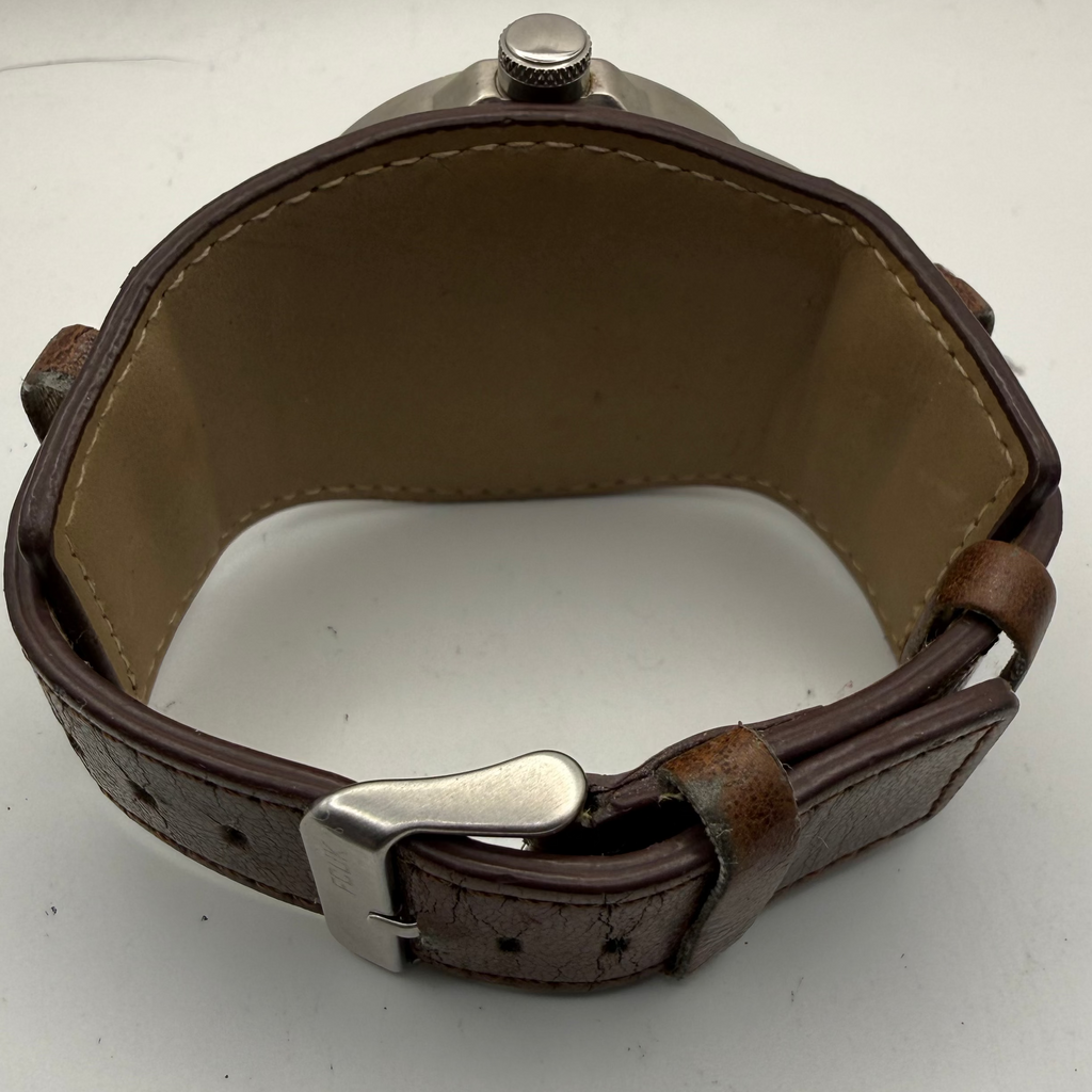 FCUK Oversized Stainless Steel Grey Dial Watch – Brown Leather Stra- £39.95
