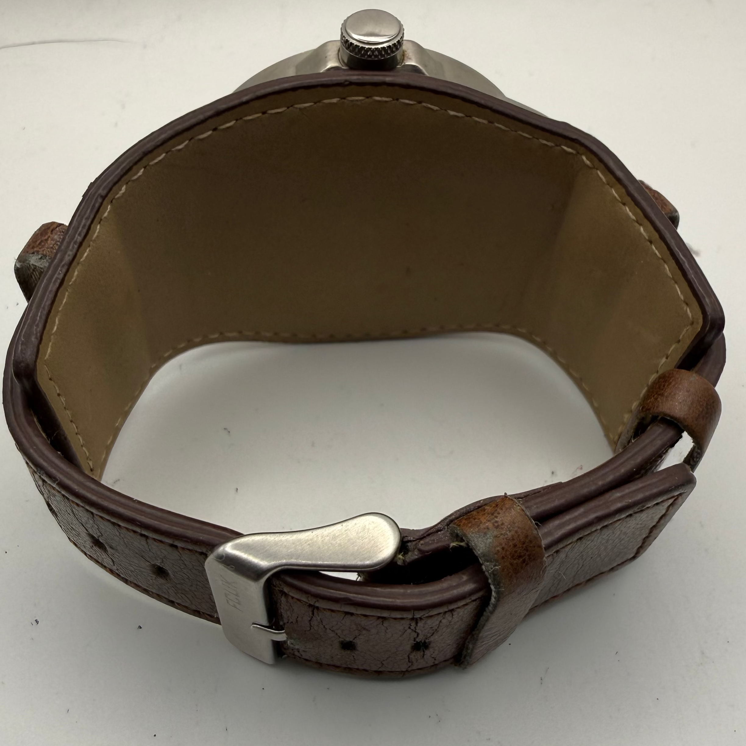 FCUK Oversized Stainless Steel Grey Dial Watch – Brown Leather Stra- £39.95