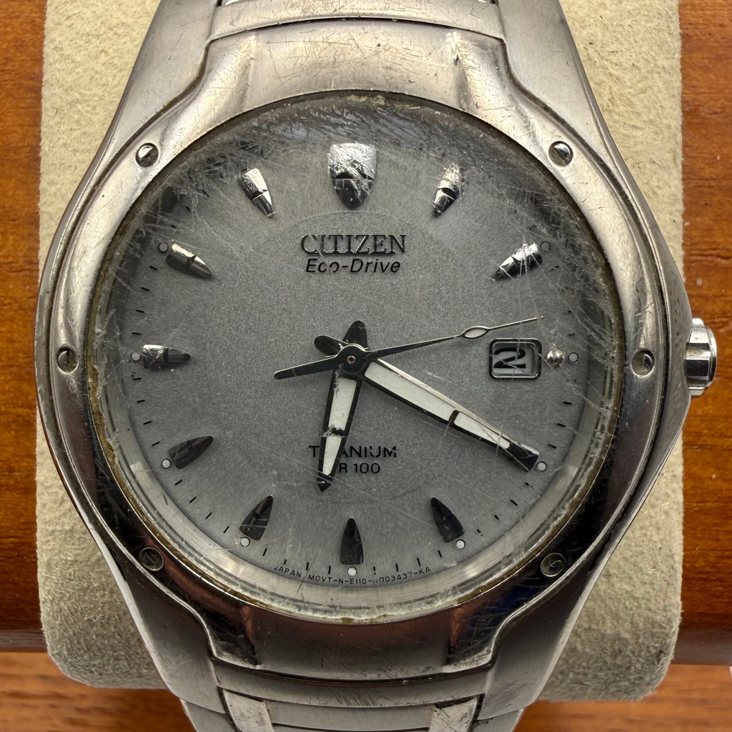 Citizen Eco-Drive Titanium WR100 Date Dress Watch – Silver Dial- £89.99