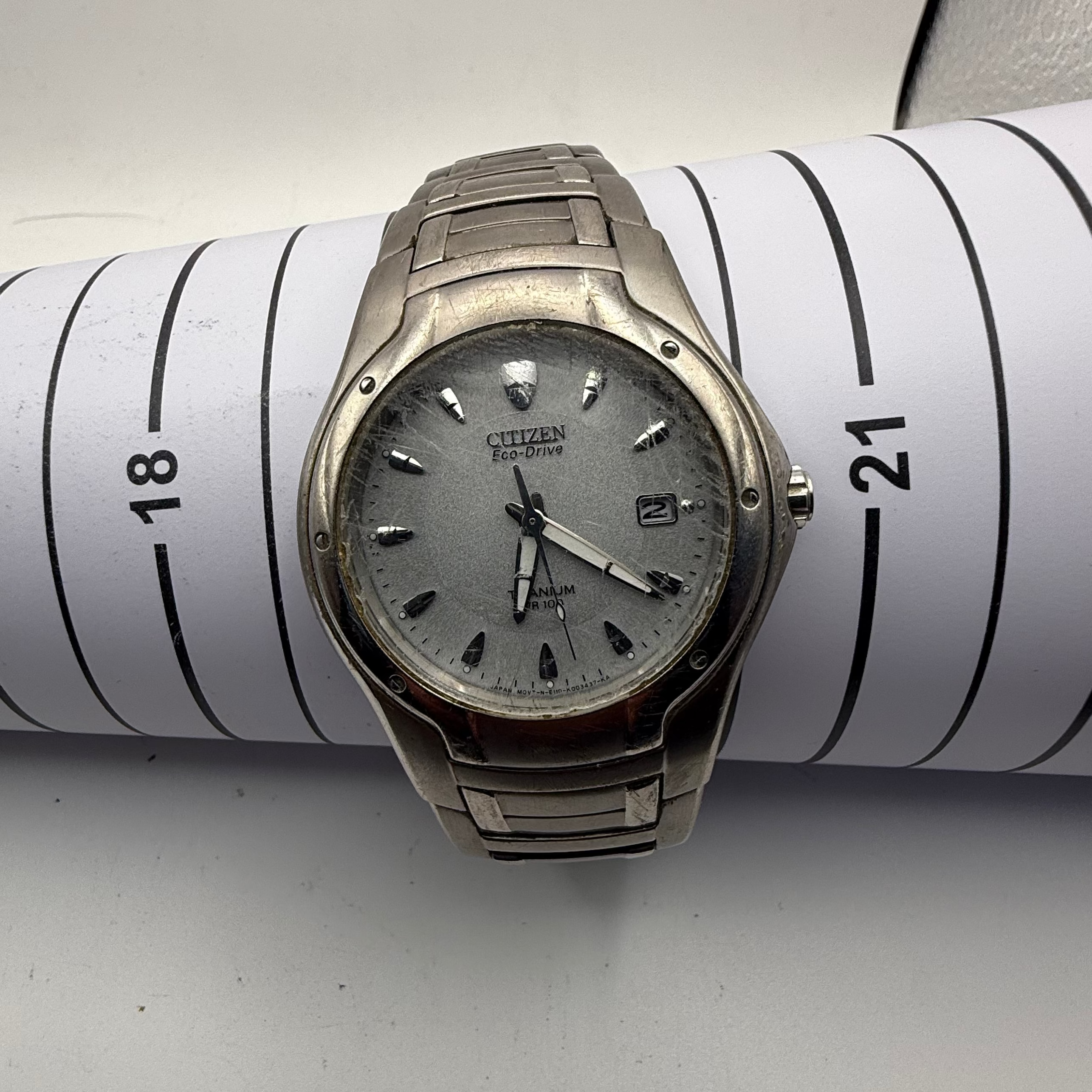 Citizen Eco-Drive Titanium WR100 Date Dress Watch – Silver Dial- £89.99