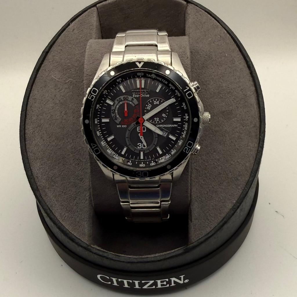 Citizen Eco-Drive Chronograph BV1130-15A Men’s Watch – Black Dial- £159.99