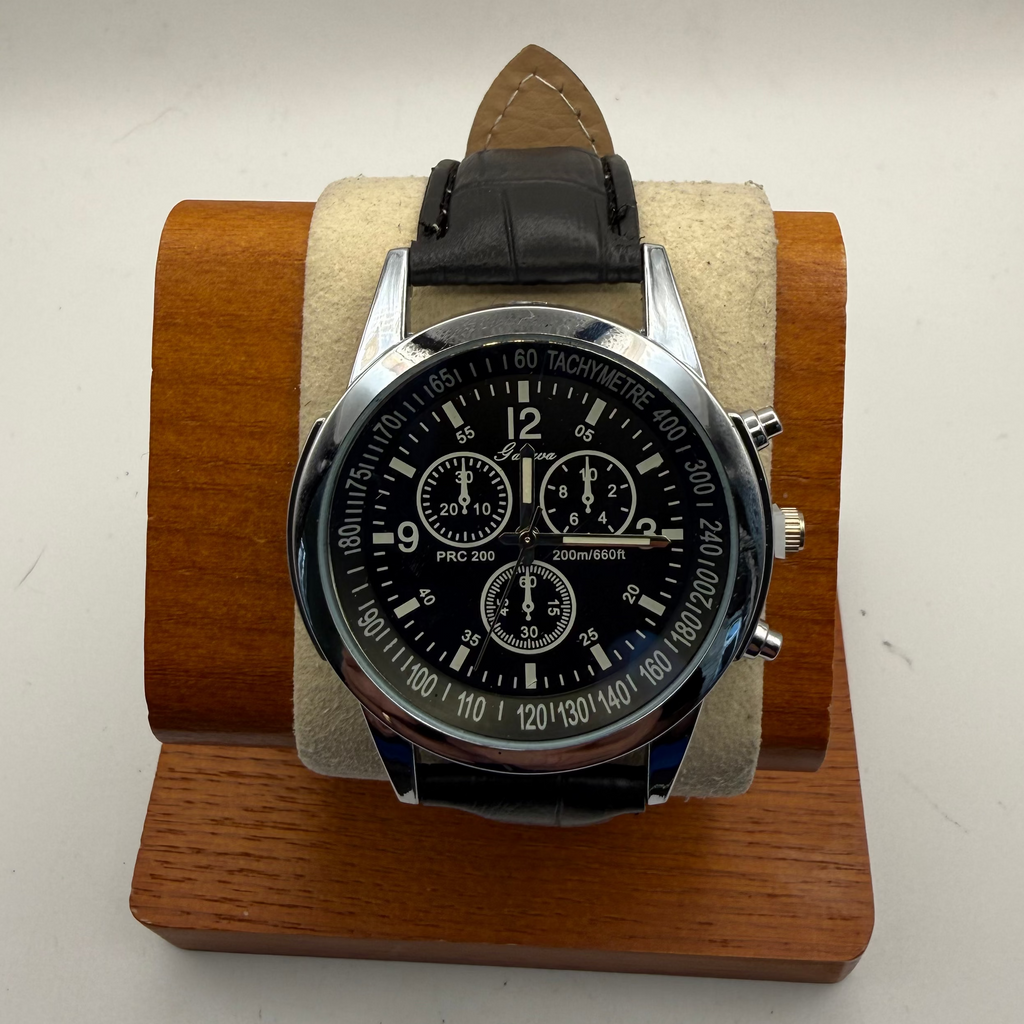 Geneva PRC 200 Style Black Dial Chronograph Fashion Watch – New – Black Strap- £12.50