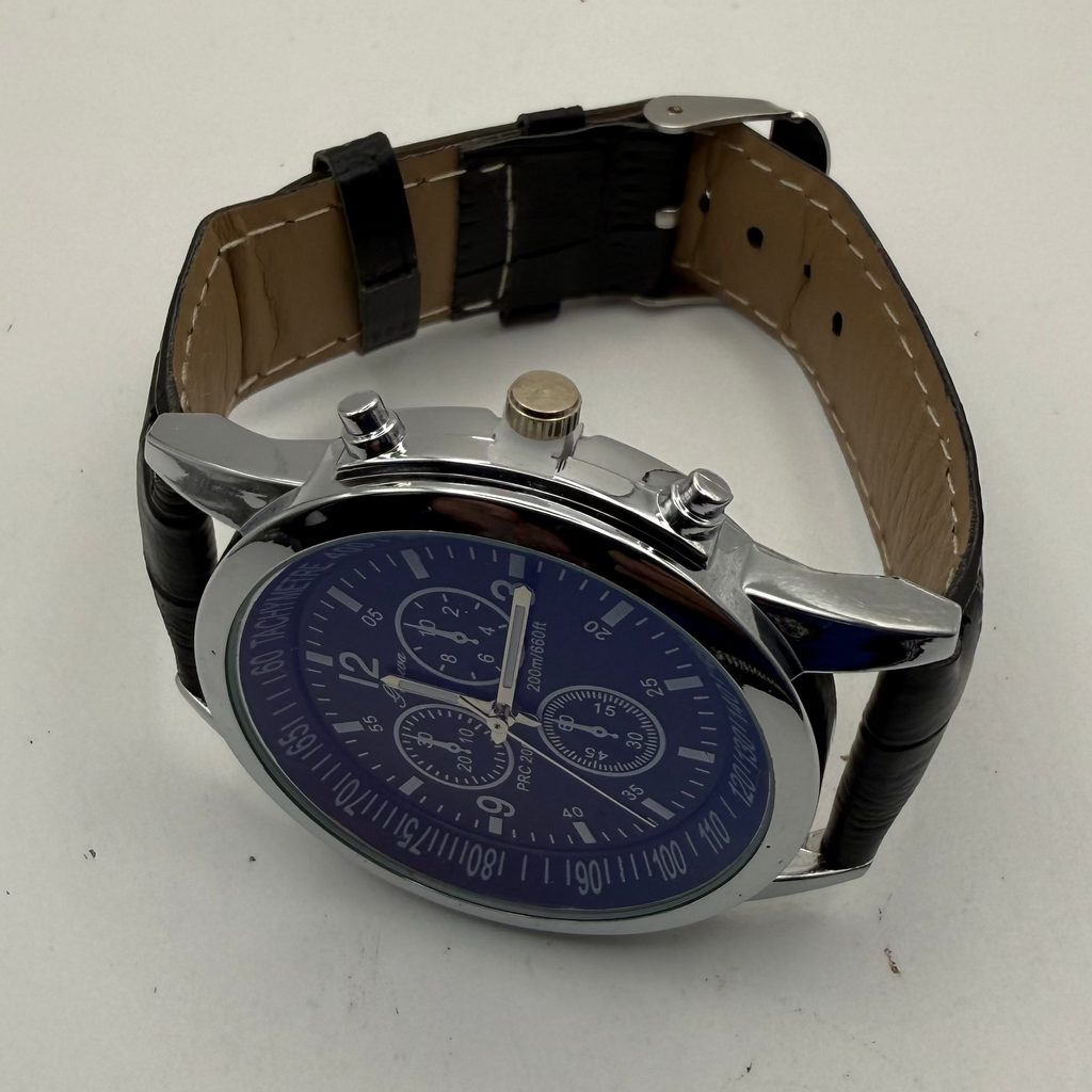 Geneva PRC 200 Style Black Dial Chronograph Fashion Watch – New – Black Strap- £12.50