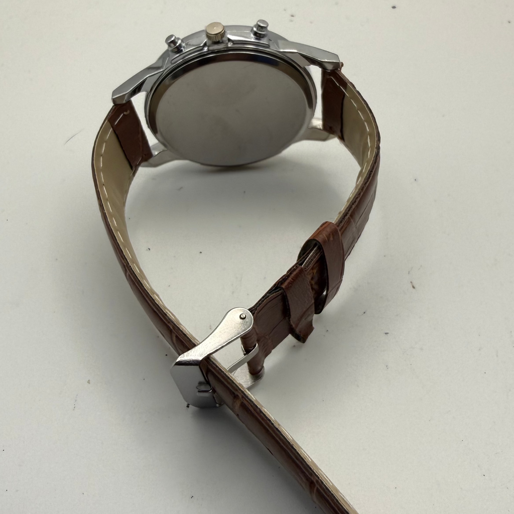 Geneva PRC 200 Style Chronograph Watch – Black Dial | Brown Leather Strap | Tachymeter Bezel- £12.50