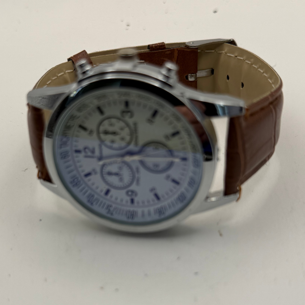 Geneva PRC 200 Style Chronograph Watch – White Dial | Brown Leather Strap |- £12.50