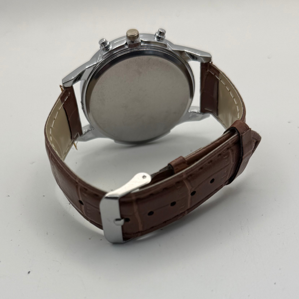 Geneva PRC 200 Style Chronograph Watch – White Dial | Brown Leather Strap |- £12.50
