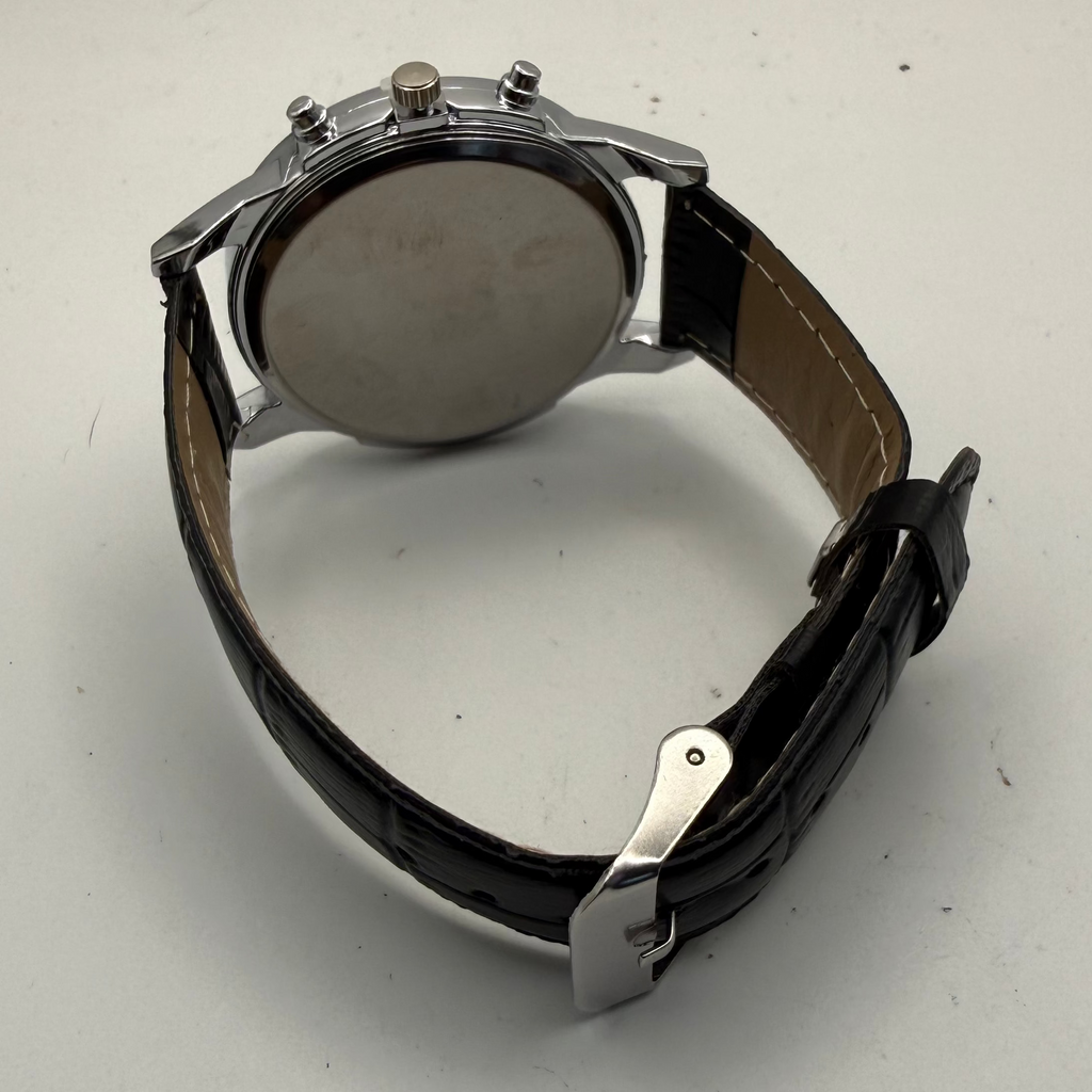 Geneva PRC 200 Style Chronograph Watch – White Dial | Black Leather Strap |- £12.50