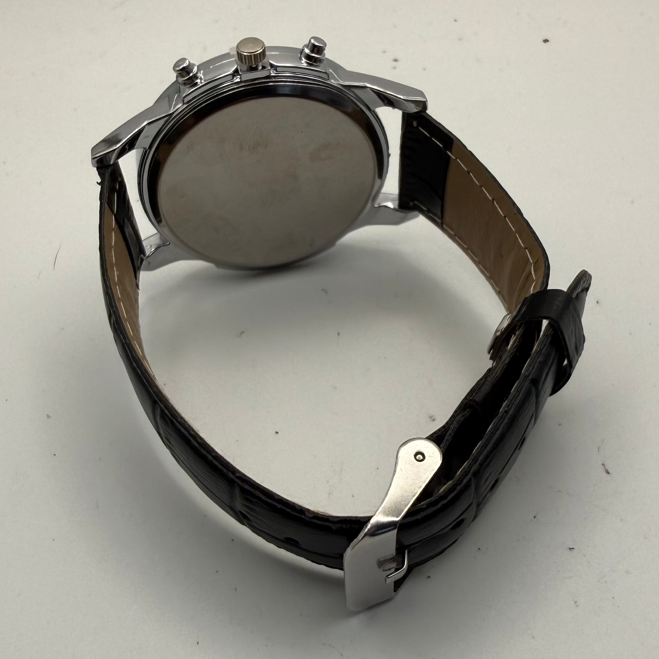 Geneva PRC 200 Style Chronograph Watch – White Dial | Black Leather Strap |- £12.50