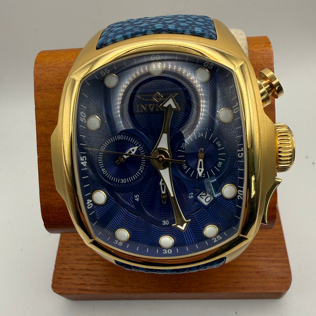 Invicta Lupah Chronograph 24035 Blue Dial Gold Tone 46.5mm Full Set- £109.99