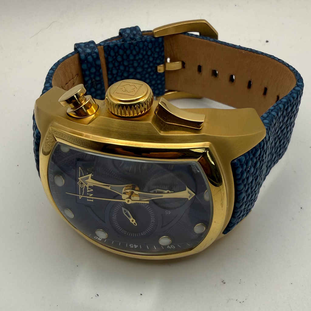 Invicta Lupah Chronograph 24035 Blue Dial Gold Tone 46.5mm Full Set- £109.99