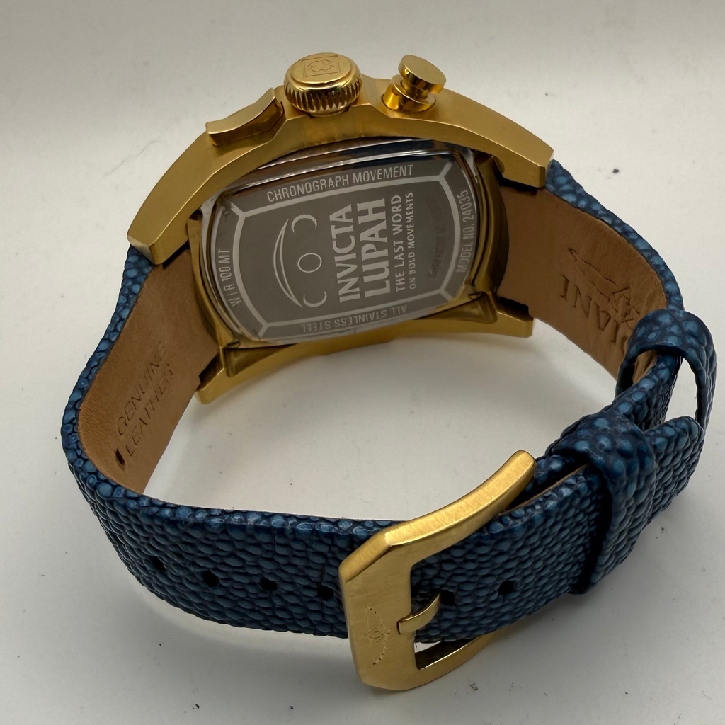 Invicta Lupah Chronograph 24035 Blue Dial Gold Tone 46.5mm Full Set- £109.99